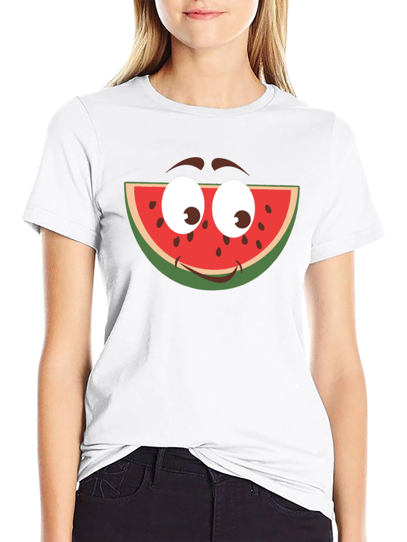 Funny Watermelon Face Graphic T-Shirt - Black