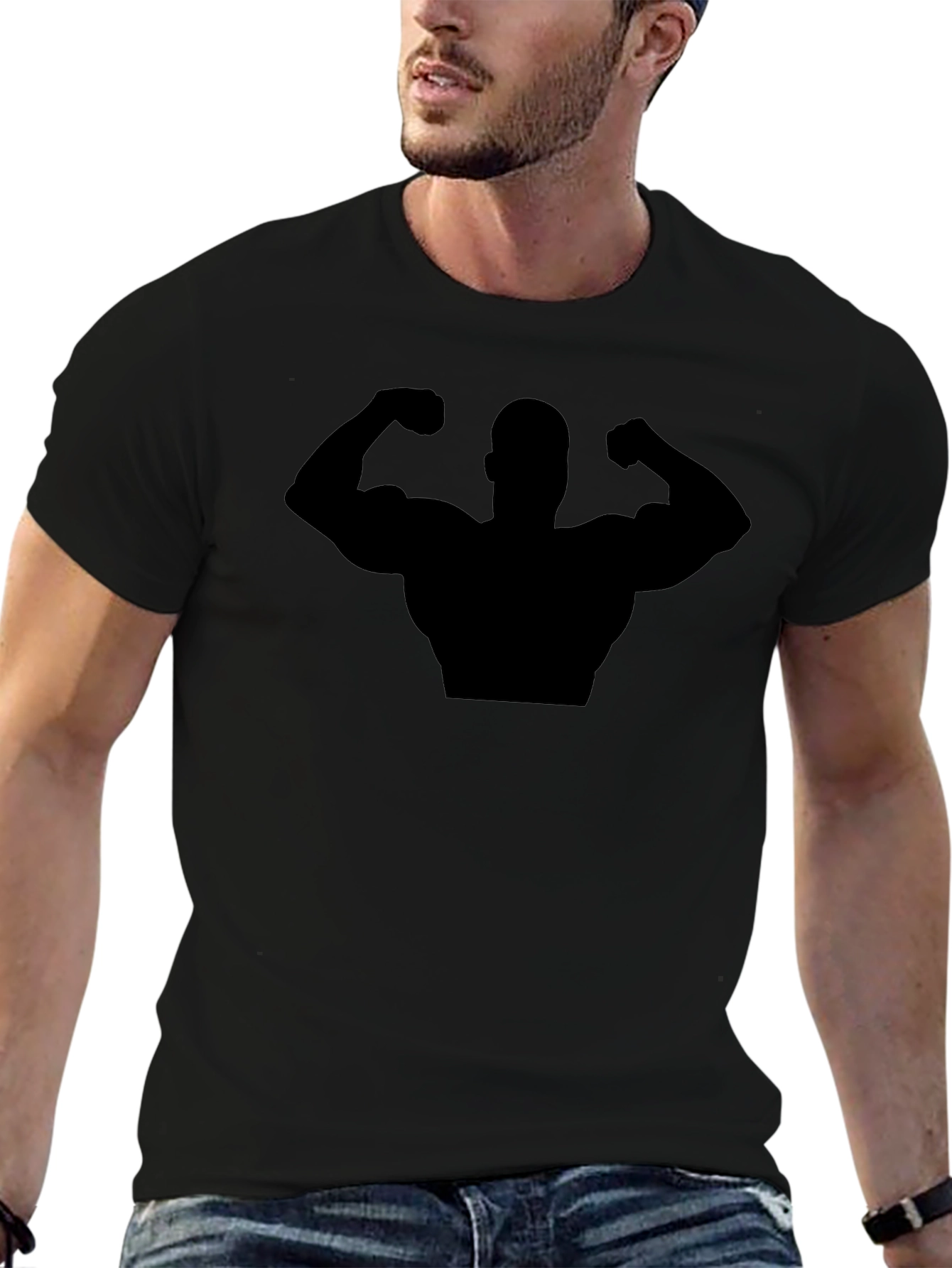 Bodybuilder Graphic Tee - Black Cotton Gym Shirt