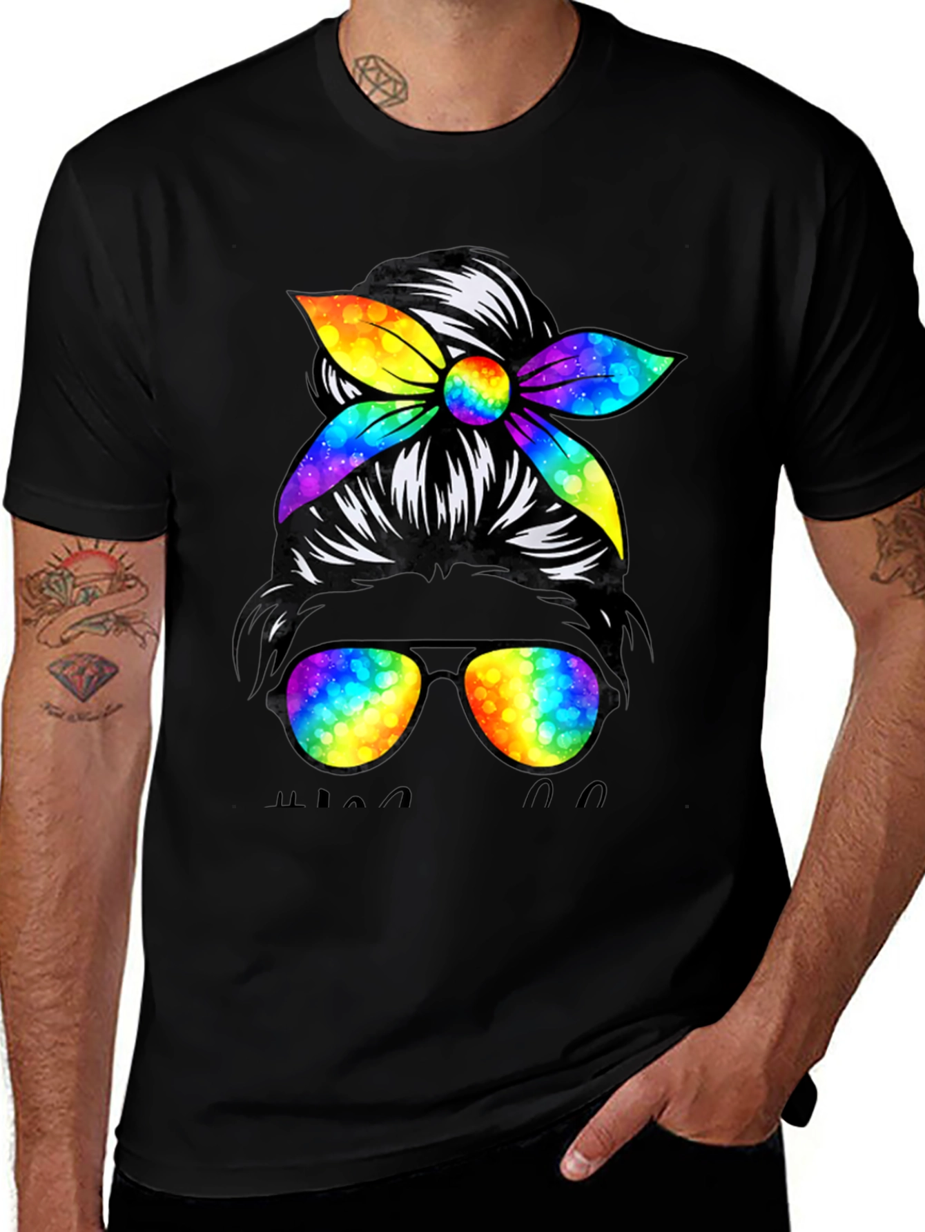 Messy Bun Golf Mom T-Shirt Rainbow Sunglasses