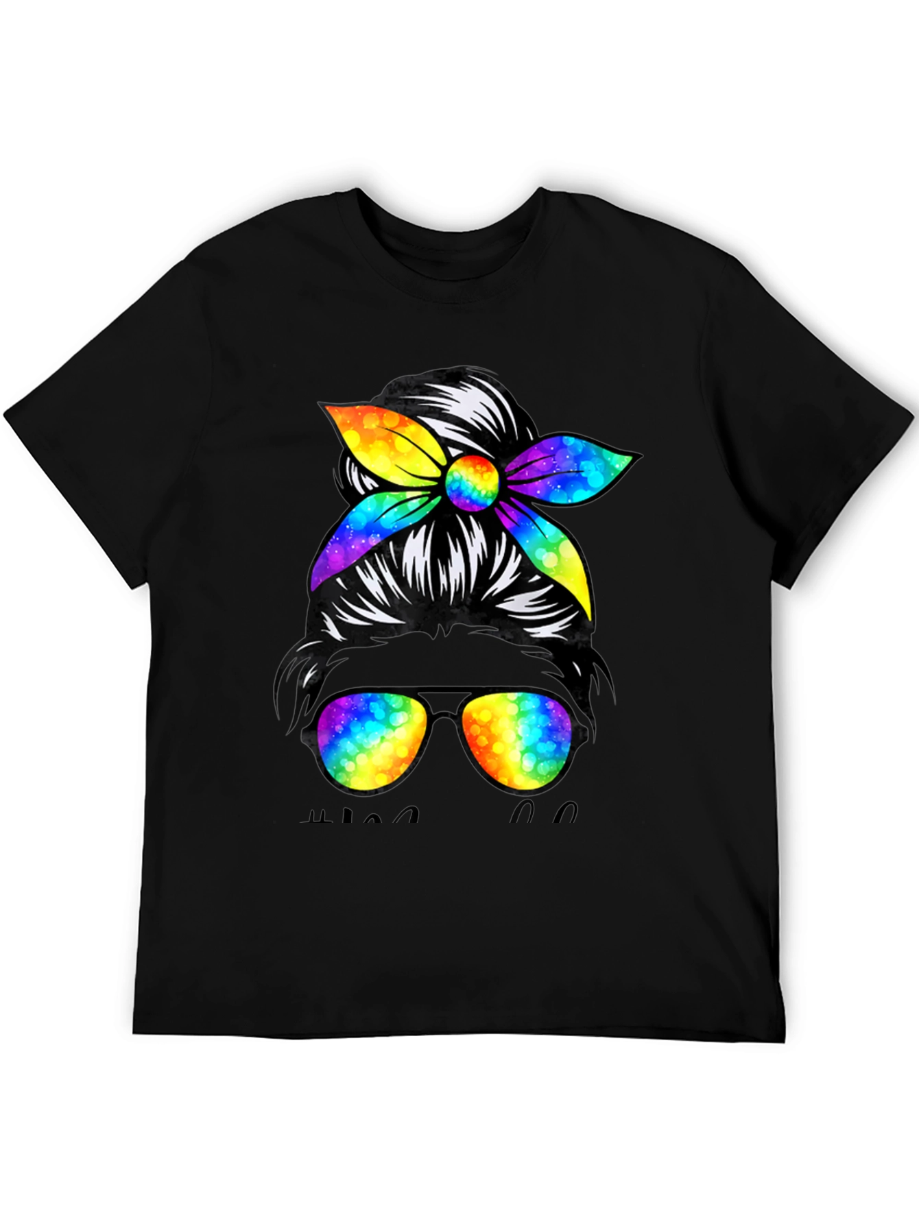 Messy Bun Golf Mom T-Shirt Rainbow Sunglasses