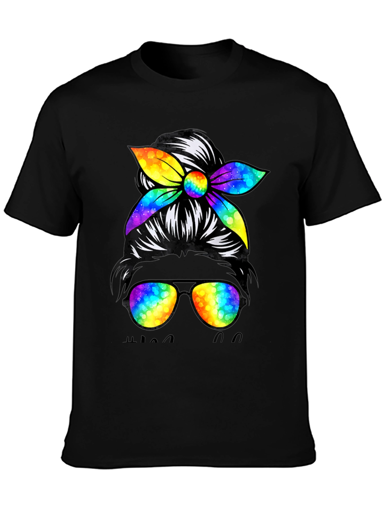 Messy Bun Golf Mom T-Shirt Rainbow Sunglasses