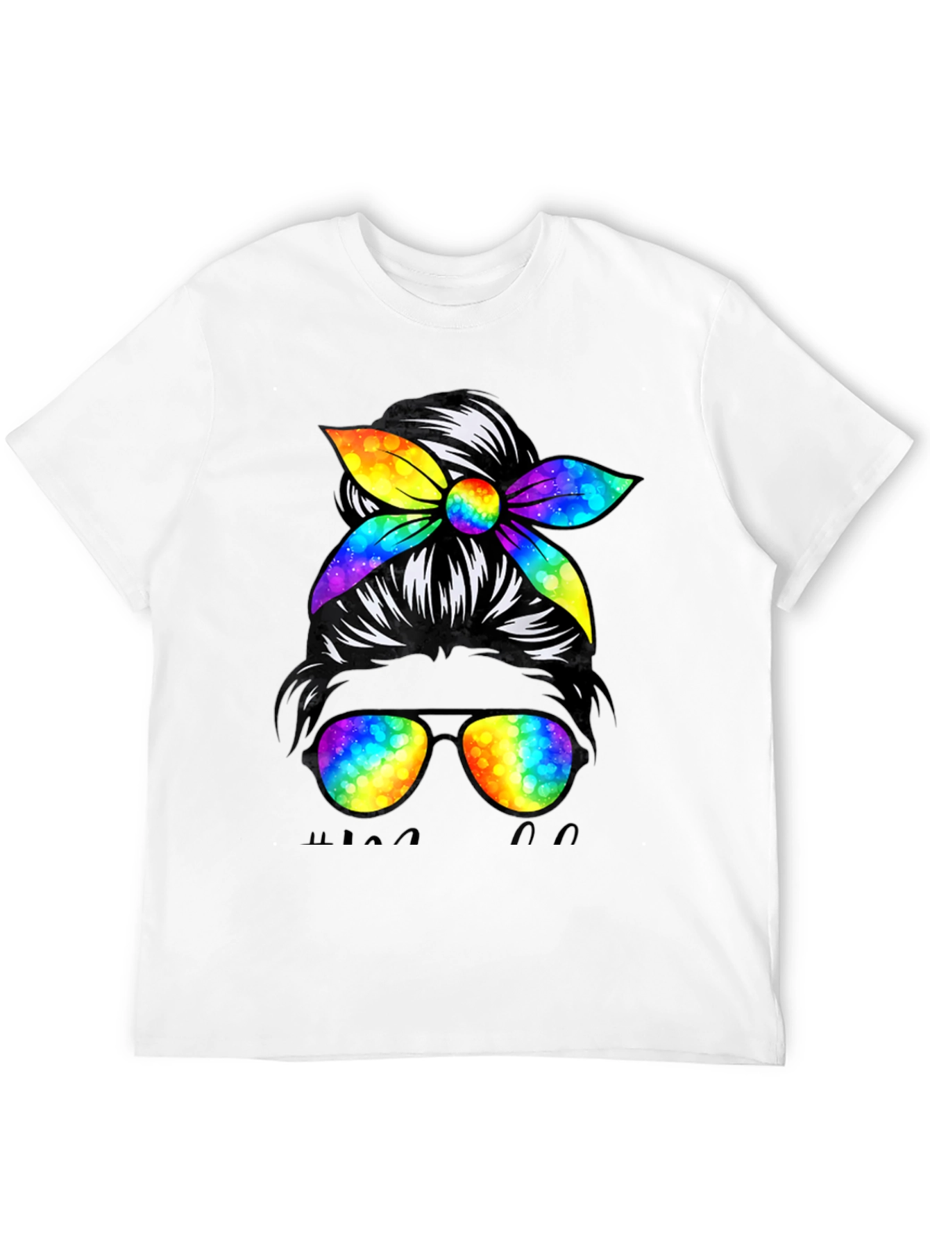 Messy Bun Golf Mom T-Shirt Rainbow Sunglasses