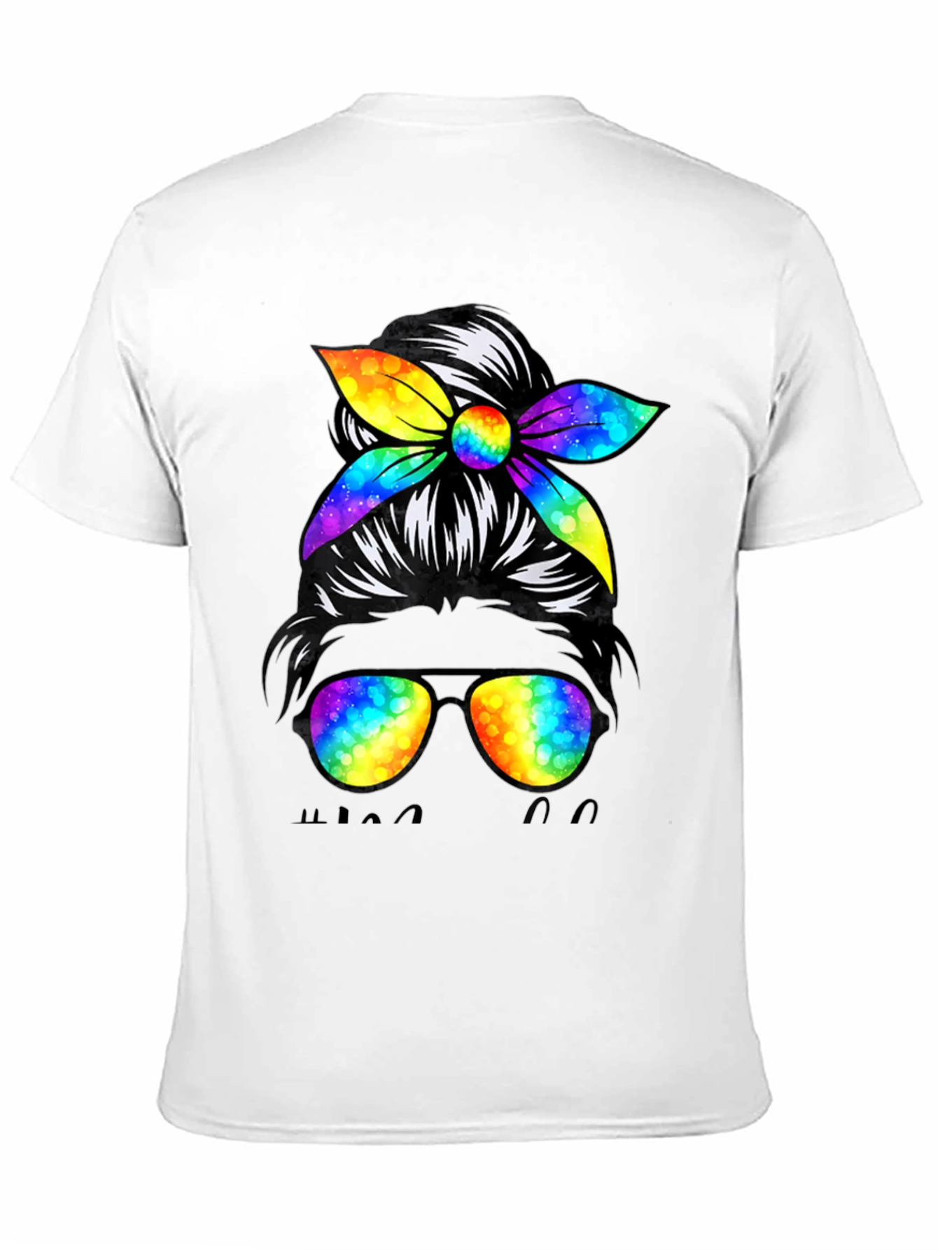 Messy Bun Golf Mom T-Shirt Rainbow Sunglasses