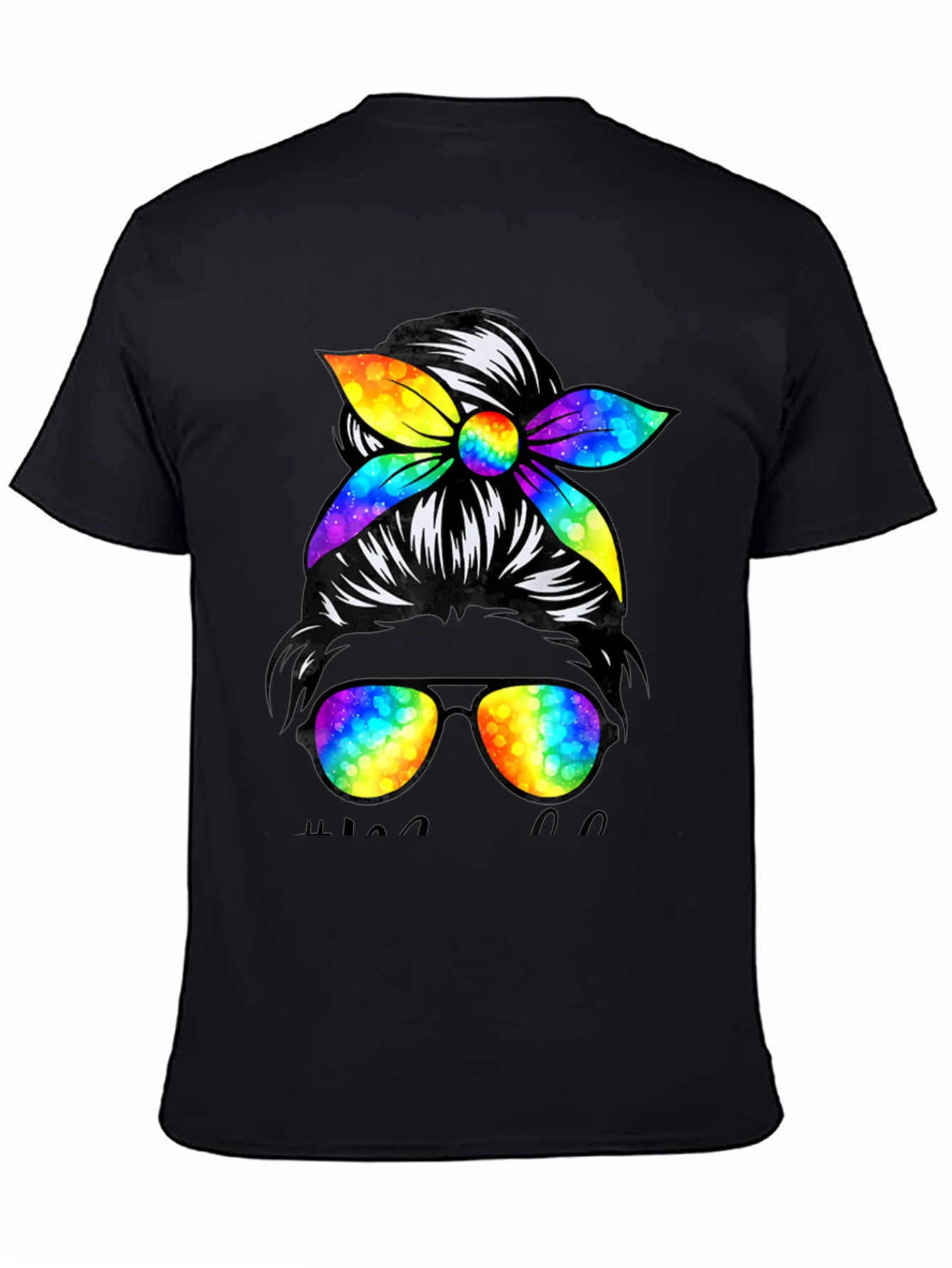 Messy Bun Golf Mom T-Shirt Rainbow Sunglasses