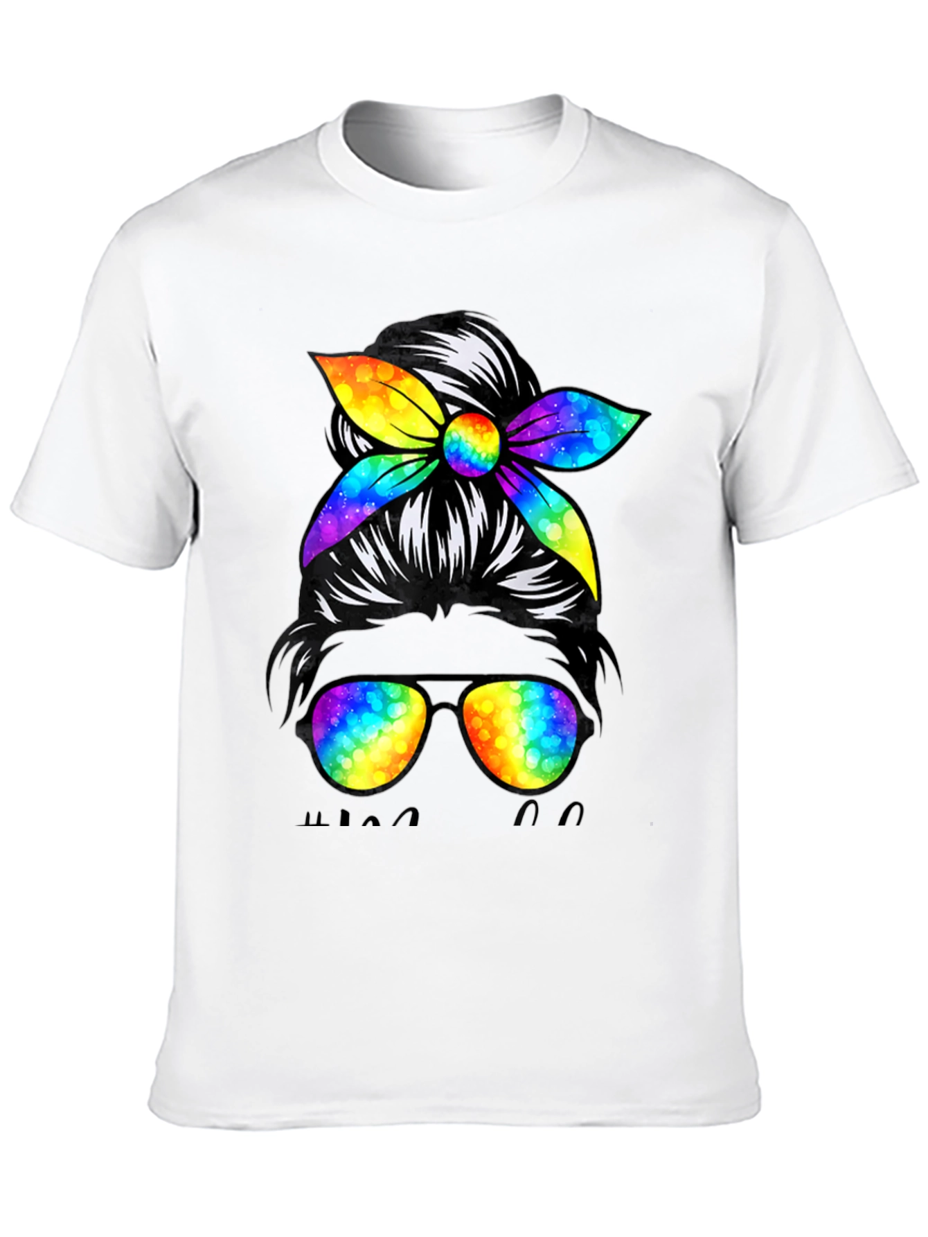 Messy Bun Golf Mom T-Shirt Rainbow Sunglasses