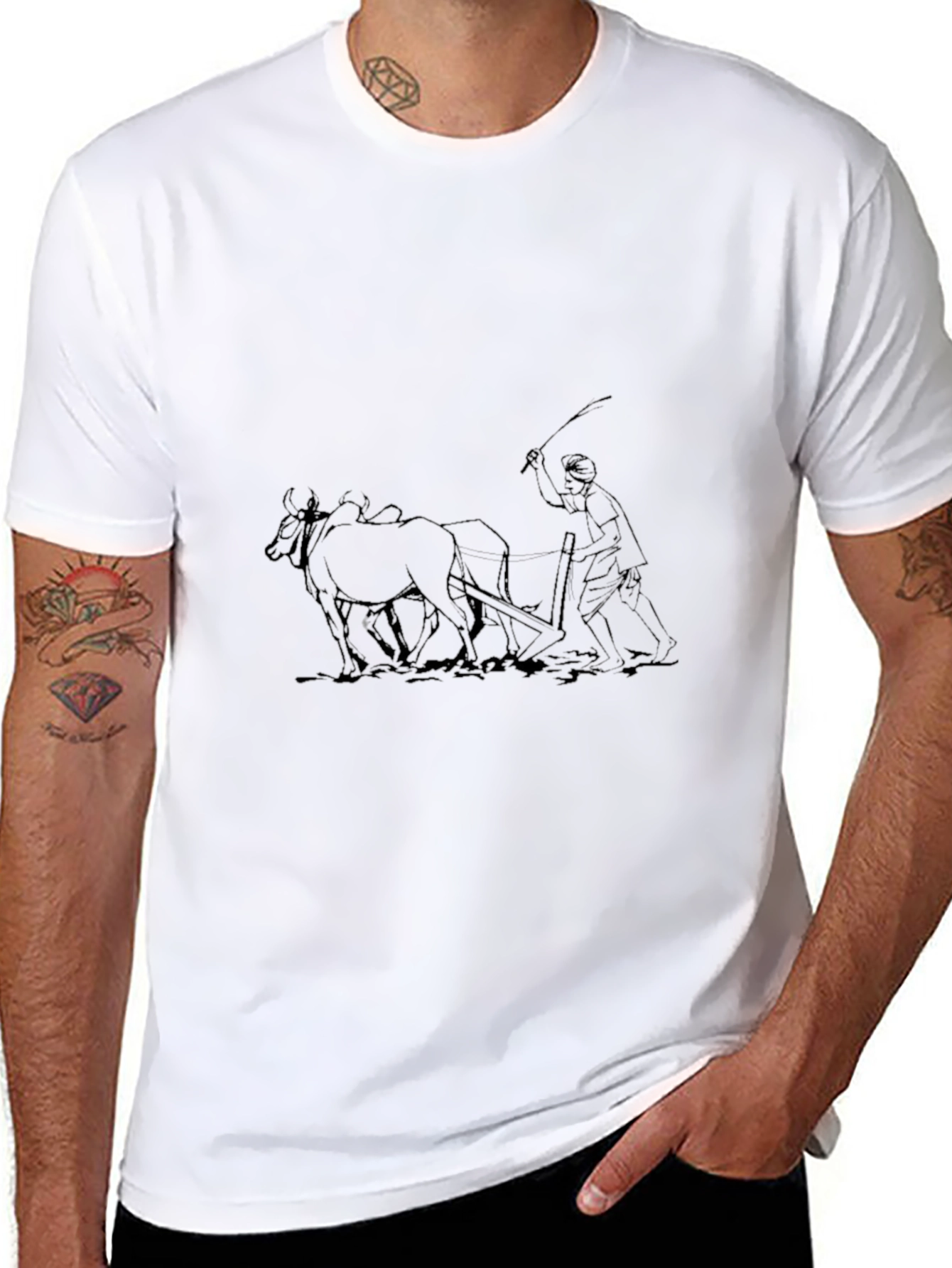 Black T-Shirt with Farming Graphic