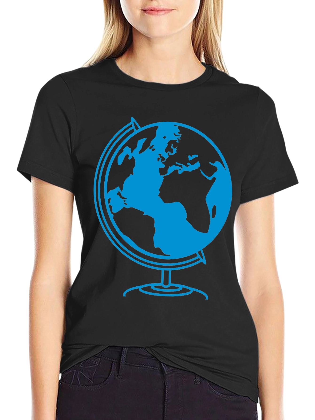 Globe Graphic Tee - Black Cotton T-Shirt