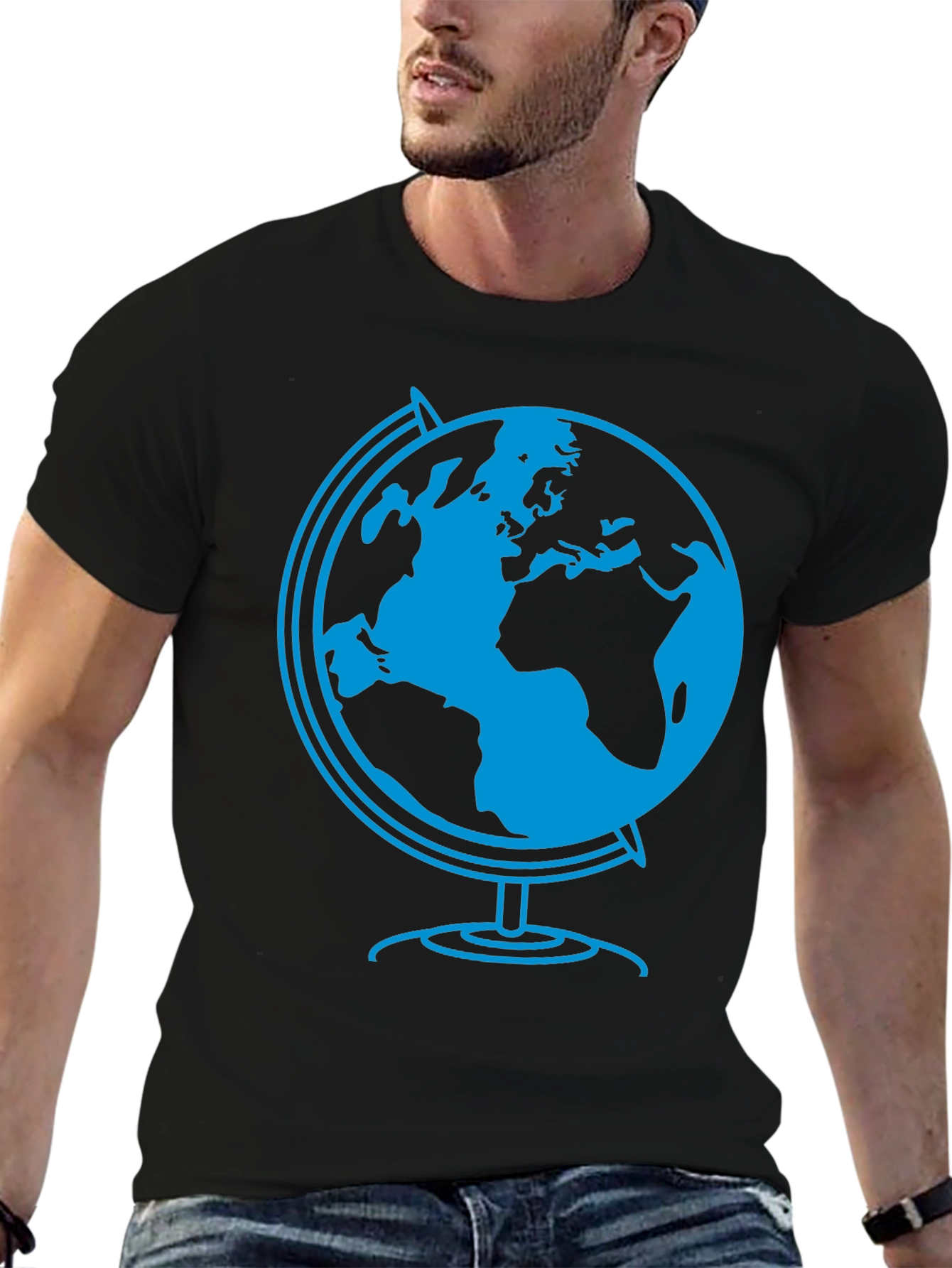 Globe Graphic Tee - Black Cotton T-Shirt