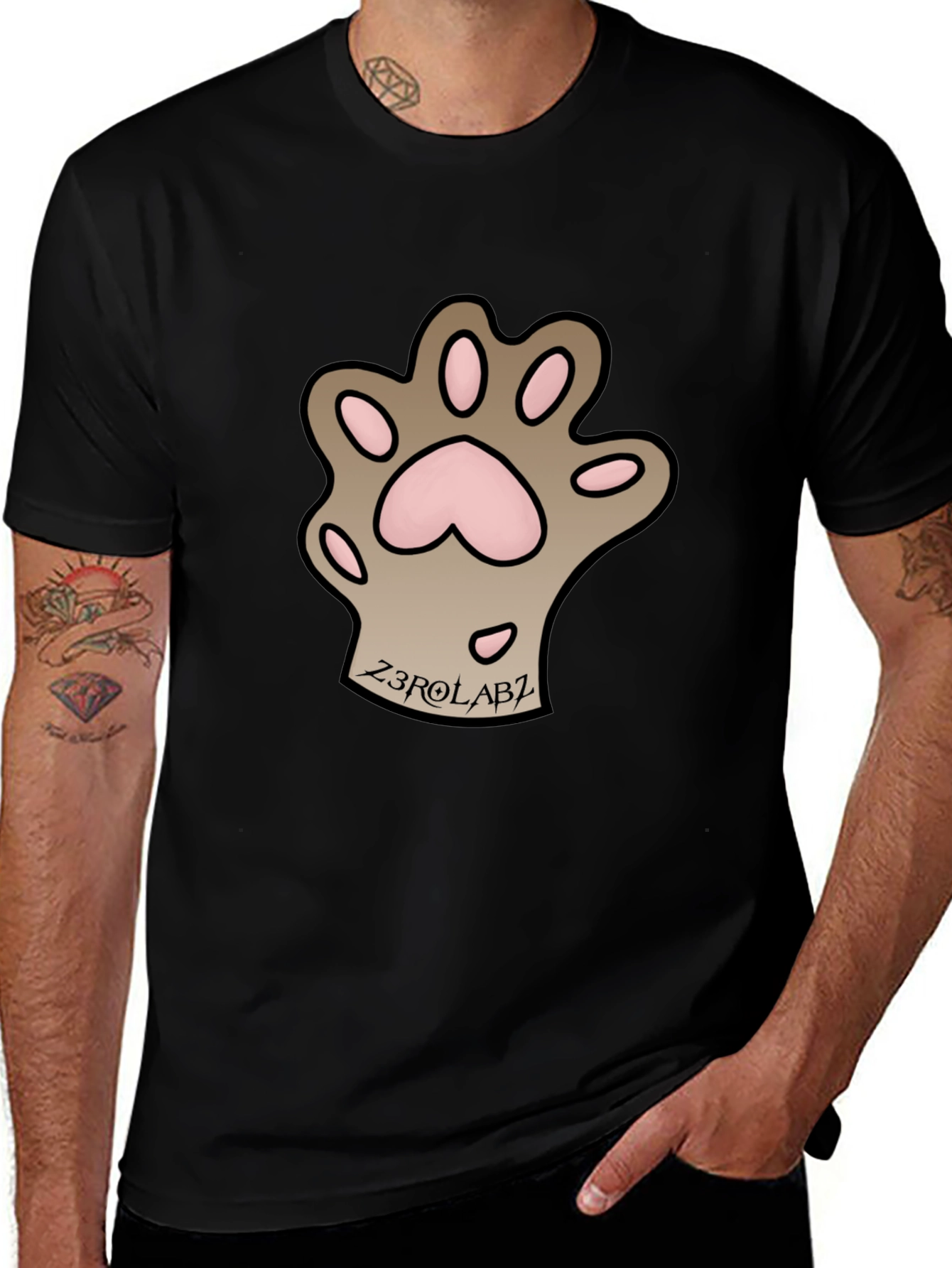 Mens Black Graphic Tee - Cat Paw Print