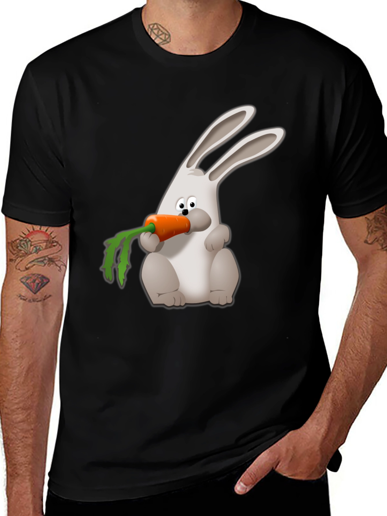 Rabbit Carrot Graphic Tee - Black Cotton Shirt