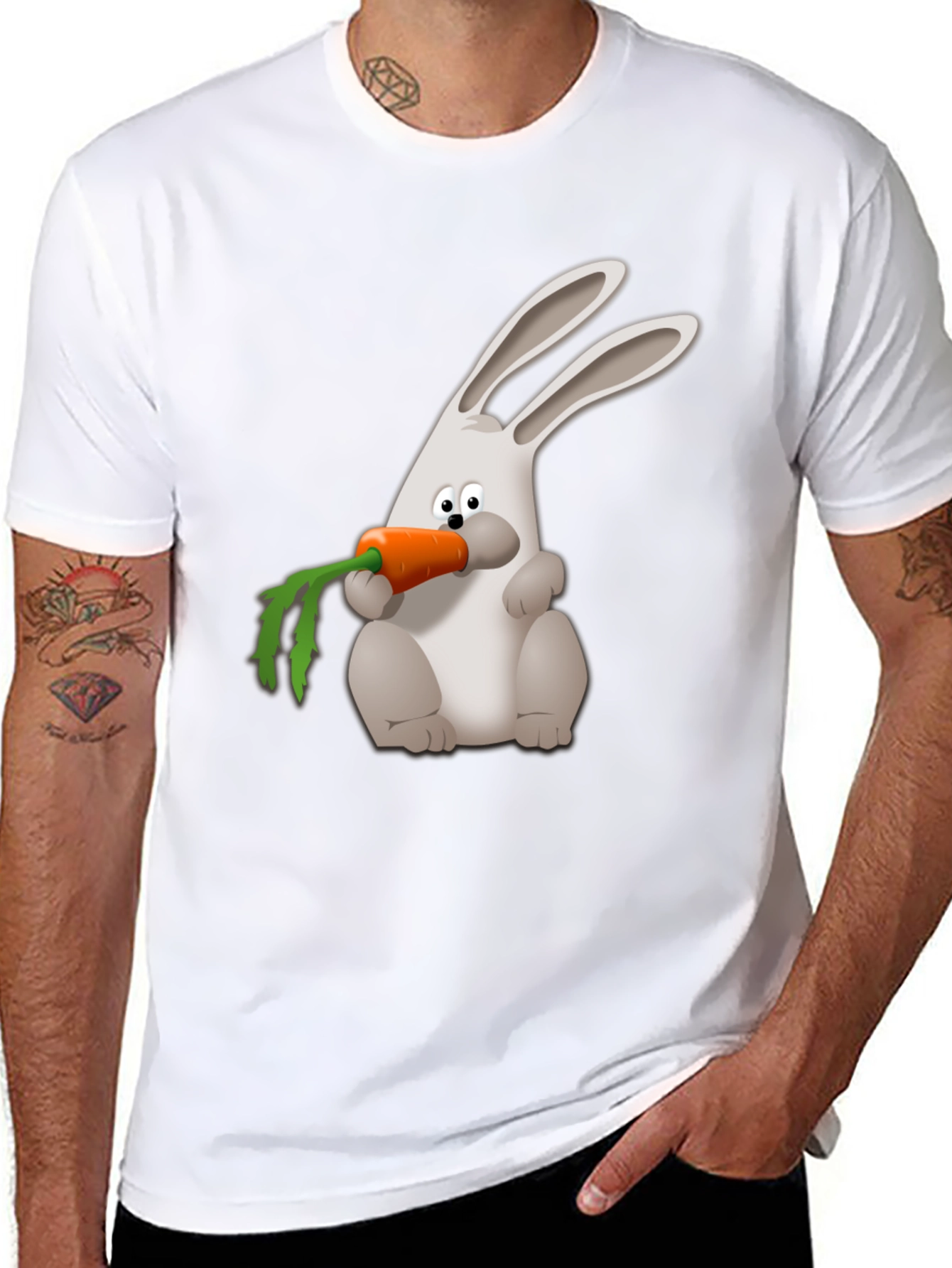 Rabbit Carrot Graphic Tee - Black Cotton Shirt