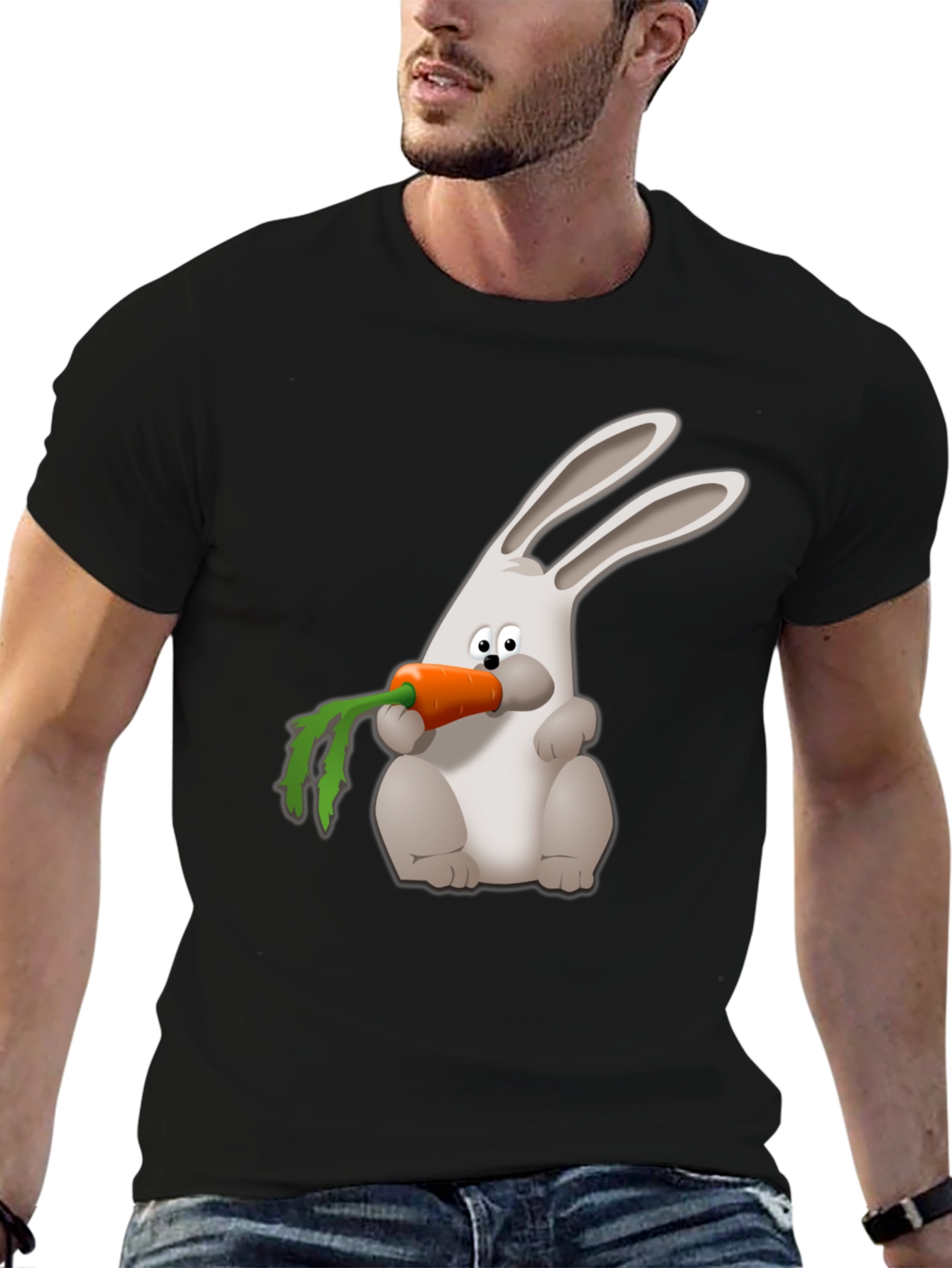 Rabbit Carrot Graphic Tee - Black Cotton Shirt