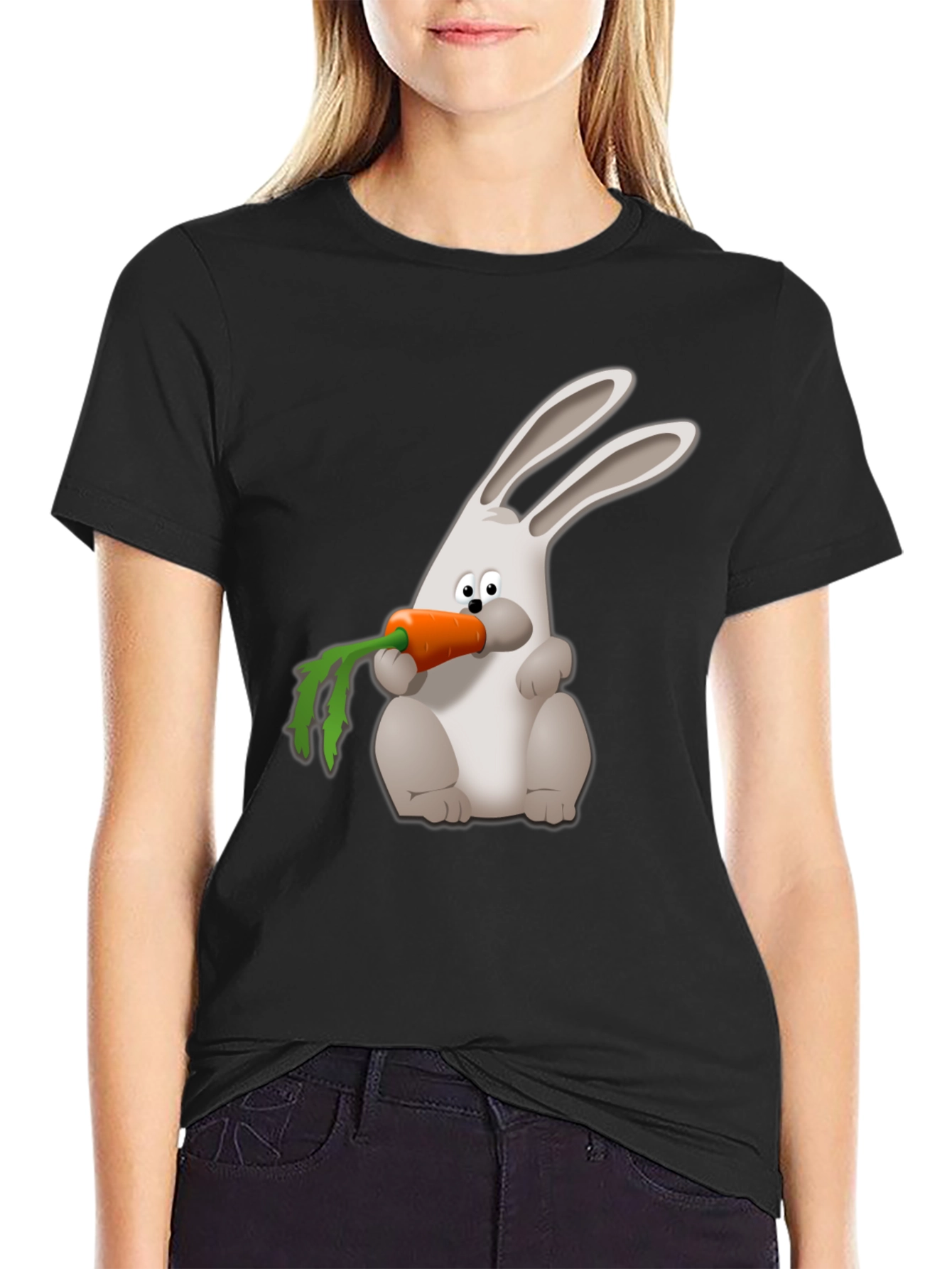 Rabbit Carrot Graphic Tee - Black Cotton Shirt