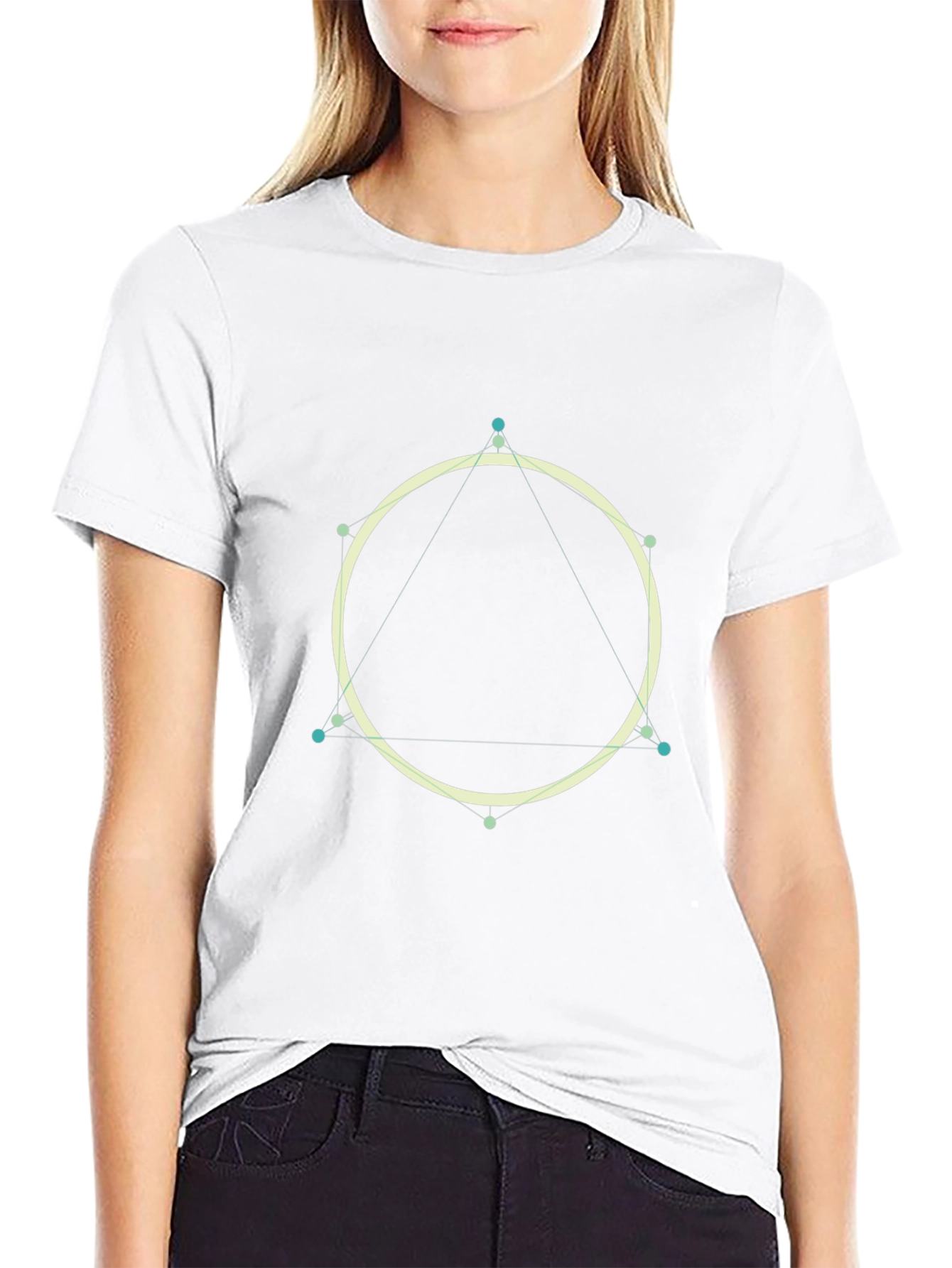 Geometric Circle & Triangle Graphic Black T-Shirt