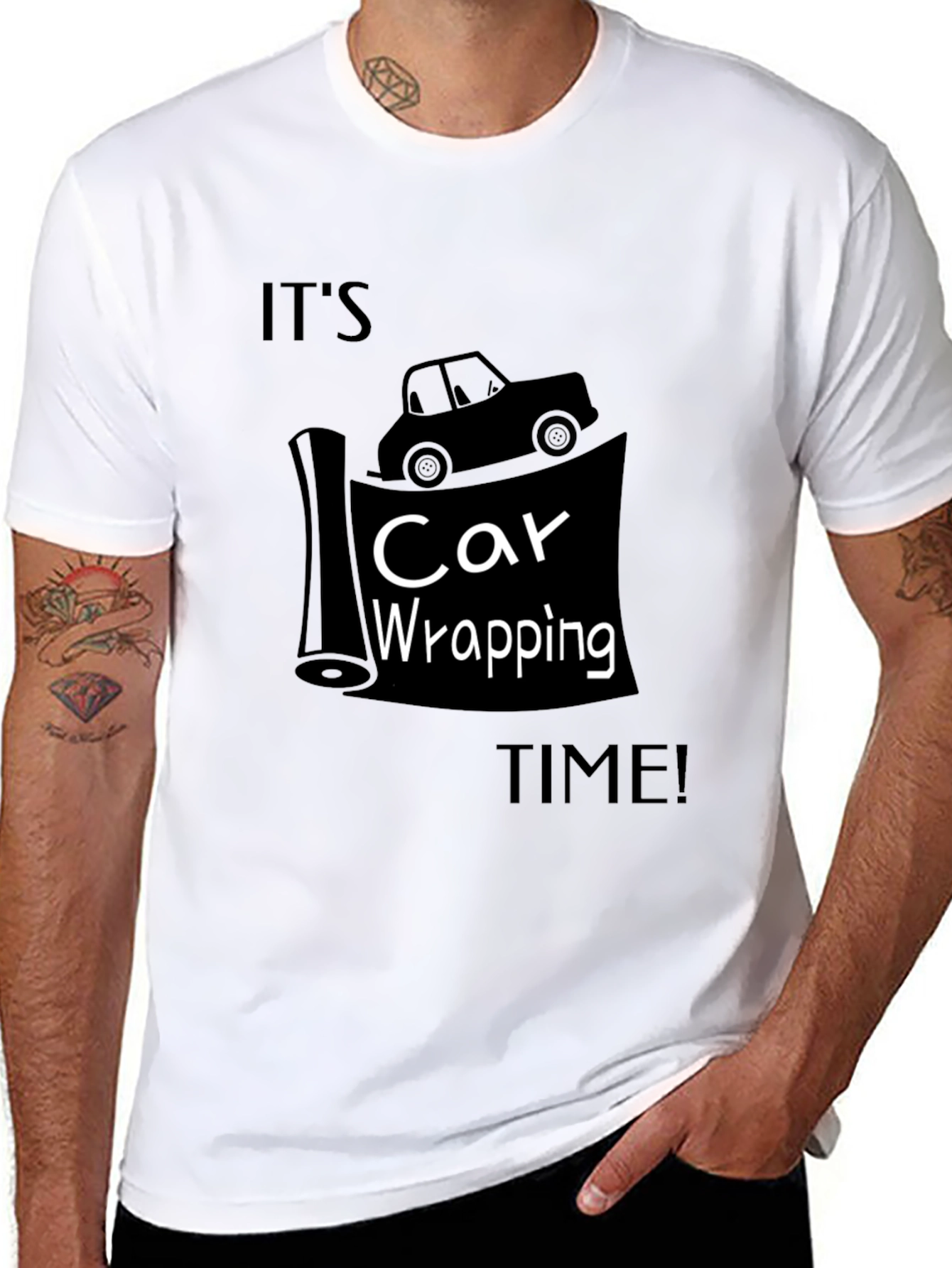 Car Wrapping Time Tee - Auto Enthusiast Black T-Shirt