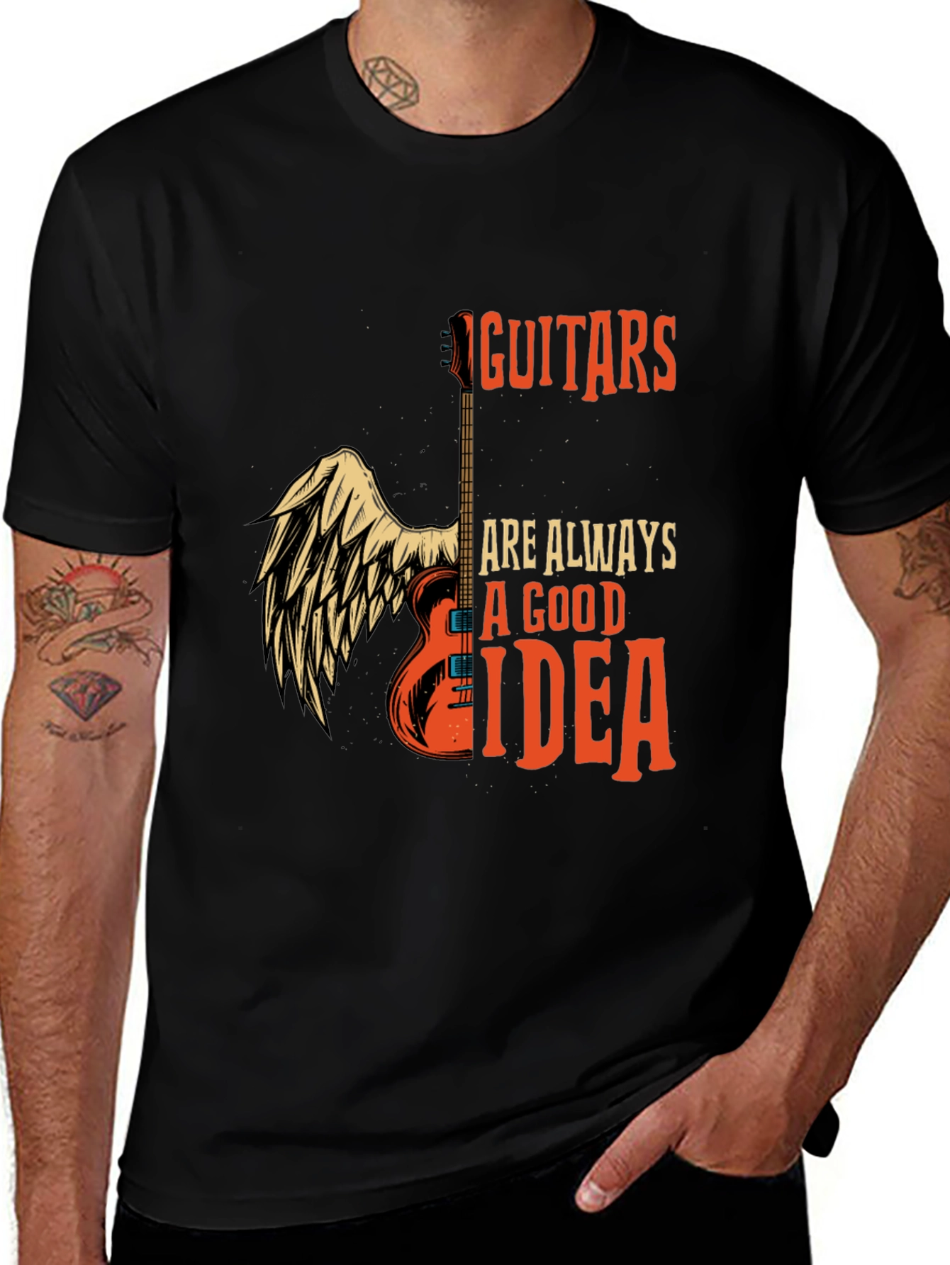 Guitar Always Good Idea Graphic T-Shirt - Black