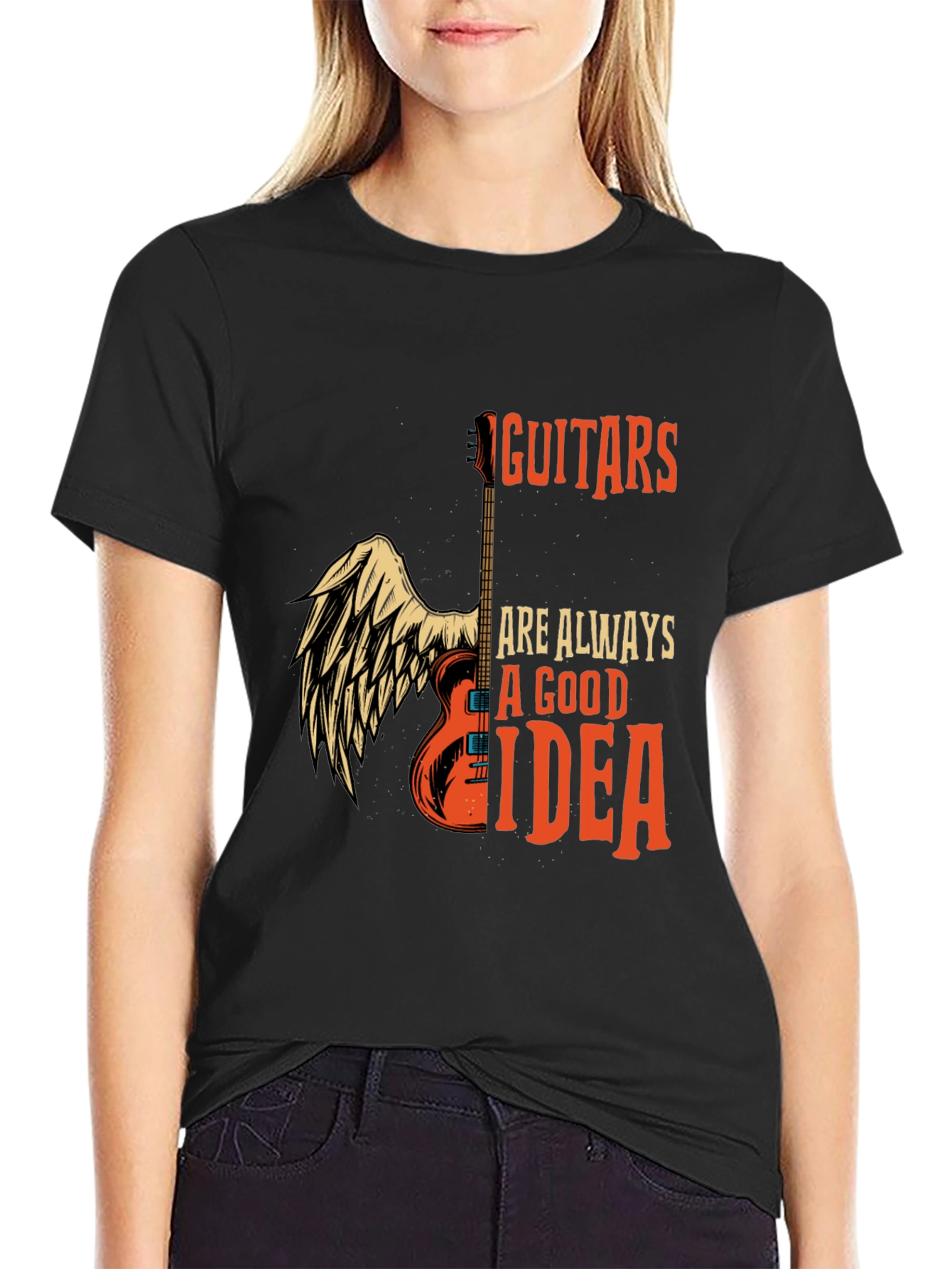 Guitar Always Good Idea Graphic T-Shirt - Black