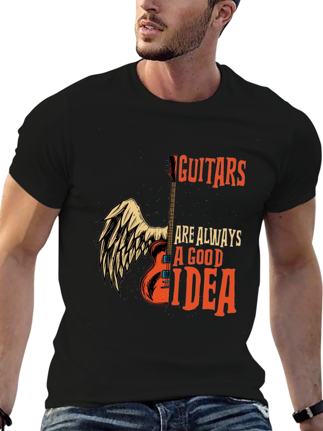 Guitar Always Good Idea Graphic T-Shirt - Black