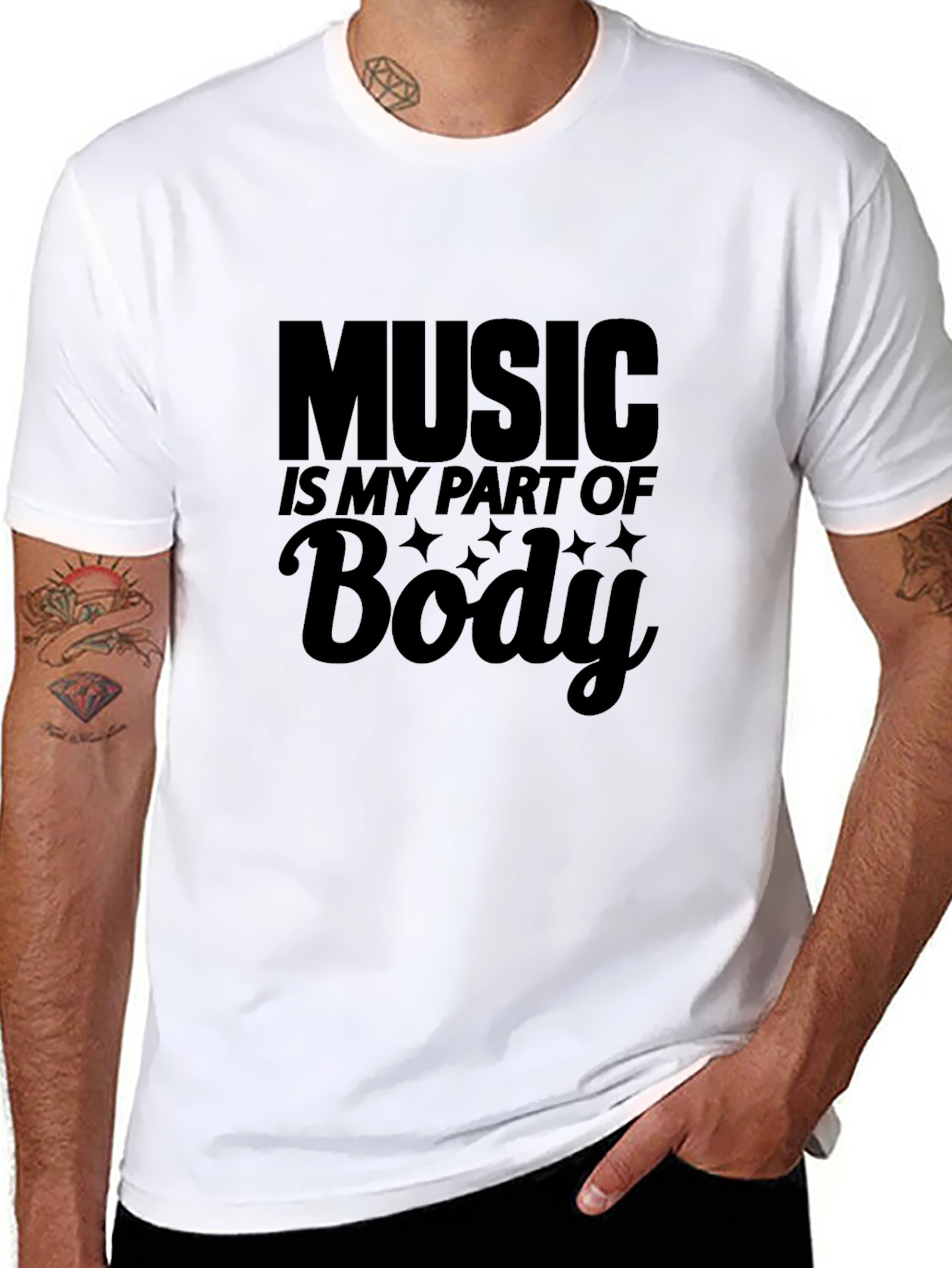 Music Is My Part of Body Black Graphic T-Shirt