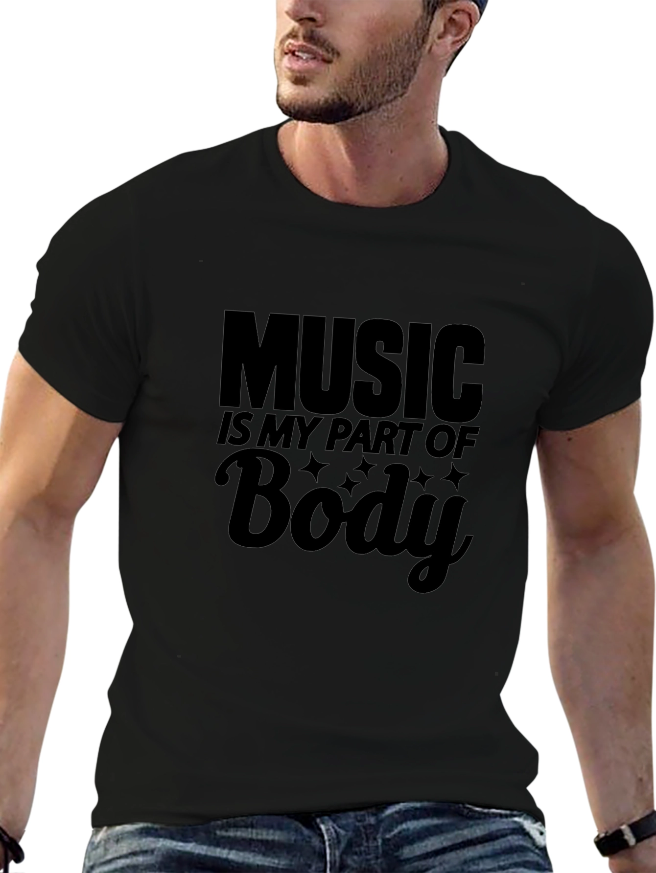 Music Is My Part of Body Black Graphic T-Shirt