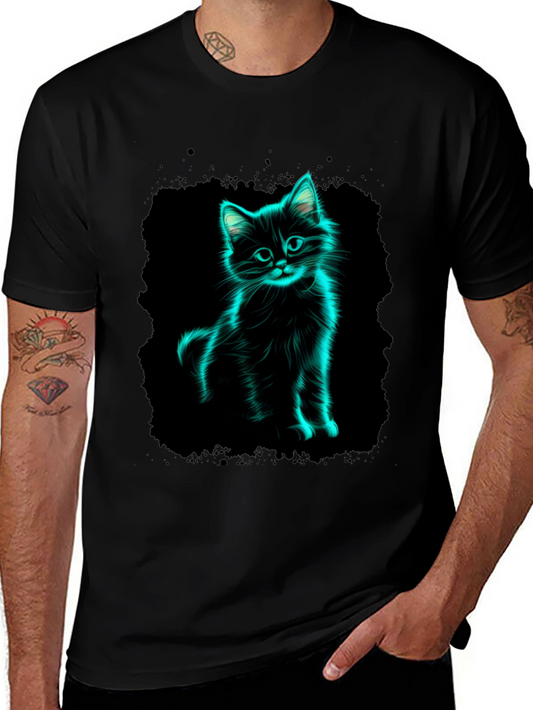 Neon Cat Graphic Black T-Shirt