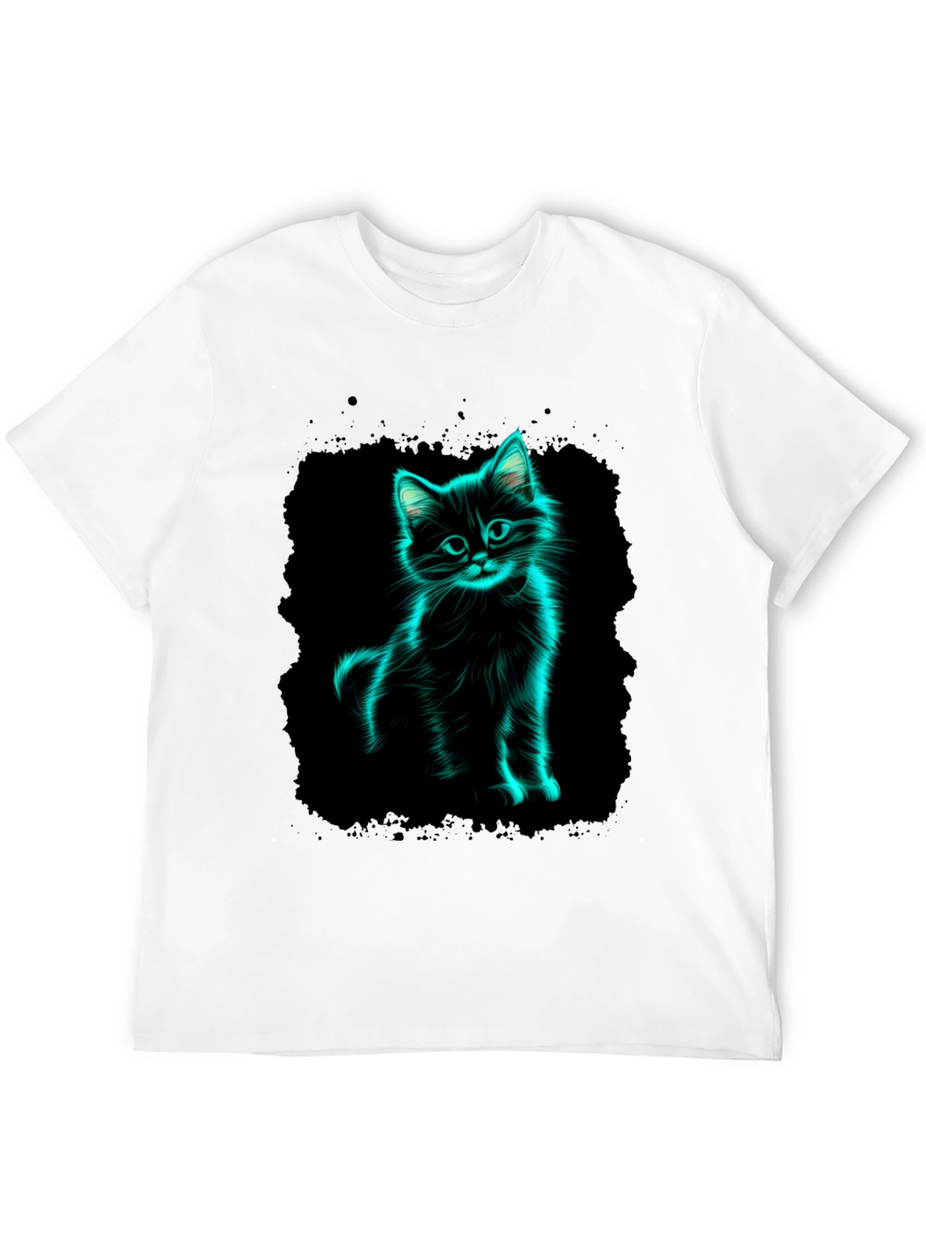 Neon Cat Graphic Black T-Shirt