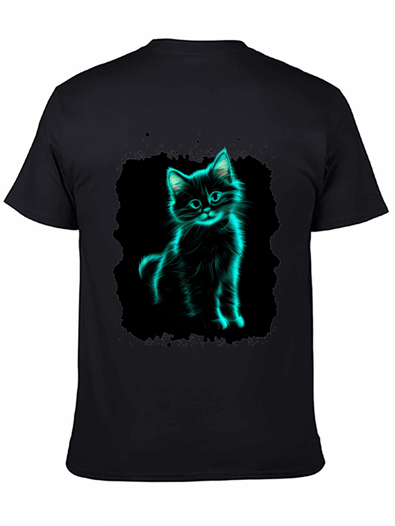 Neon Cat Graphic Black T-Shirt