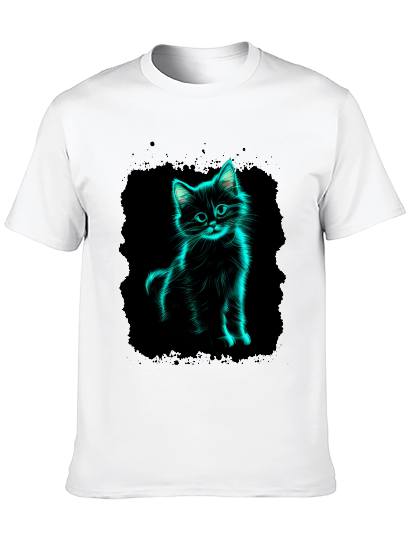 Neon Cat Graphic Black T-Shirt