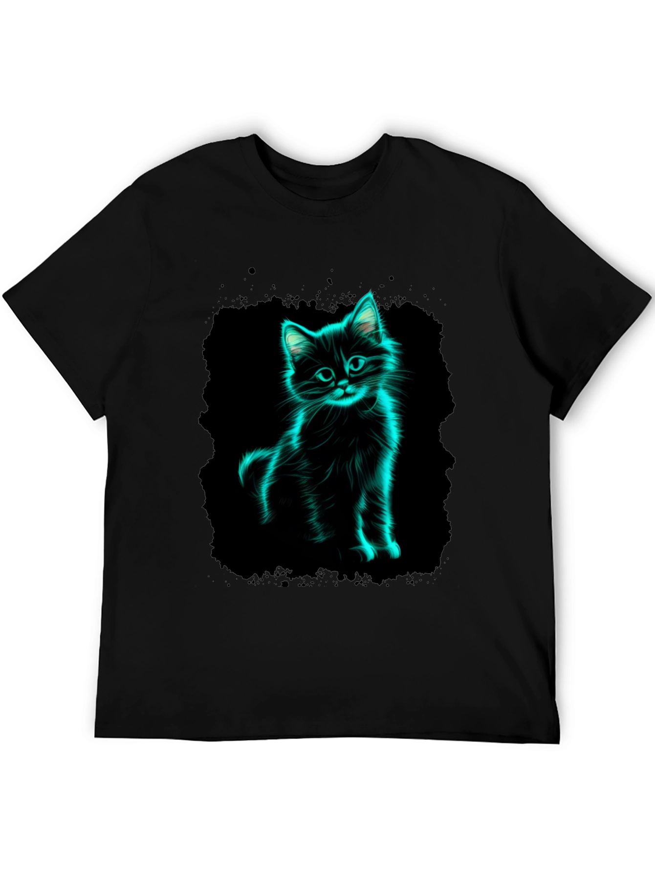 Neon Cat Graphic Black T-Shirt