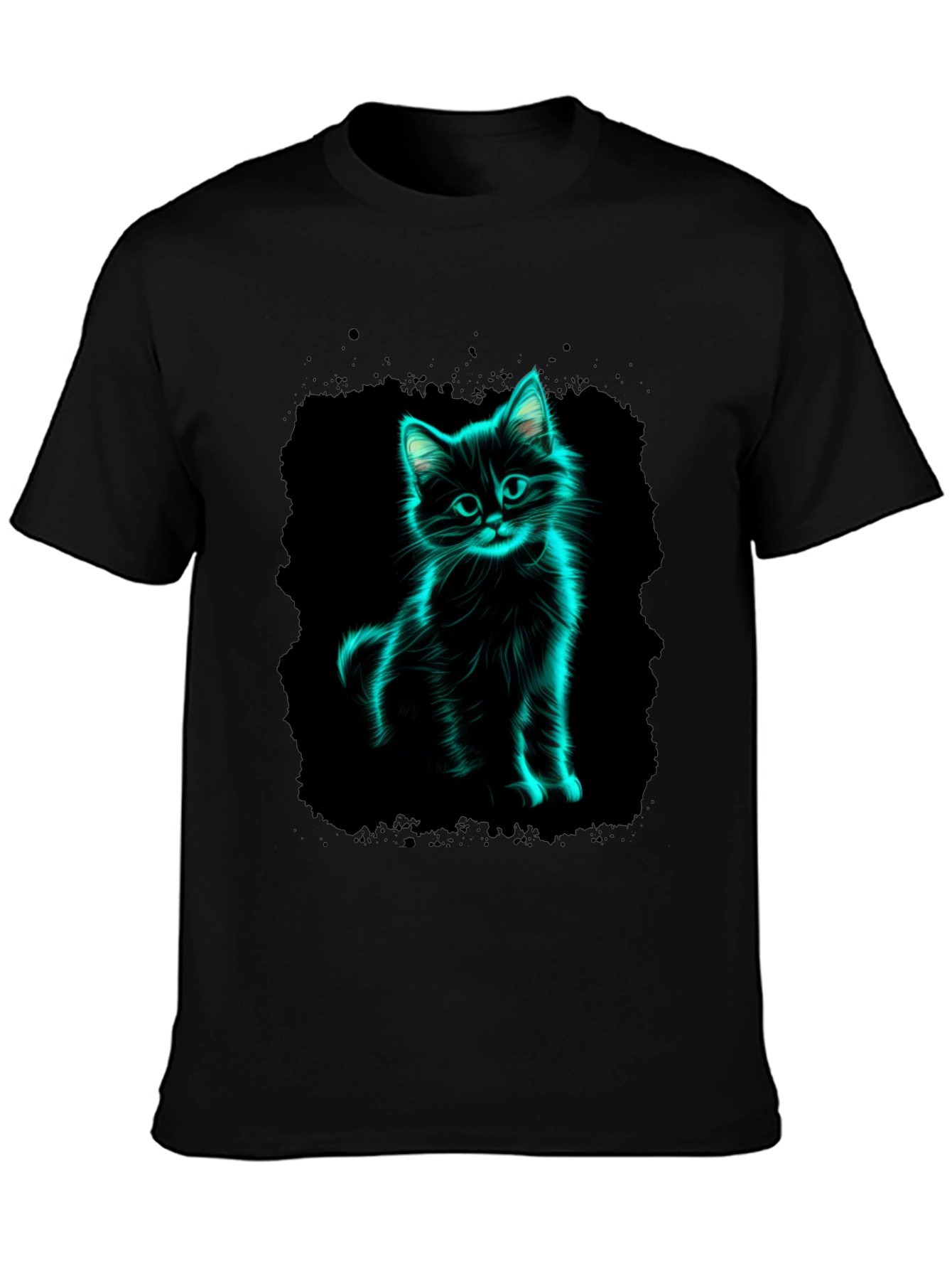 Neon Cat Graphic Black T-Shirt