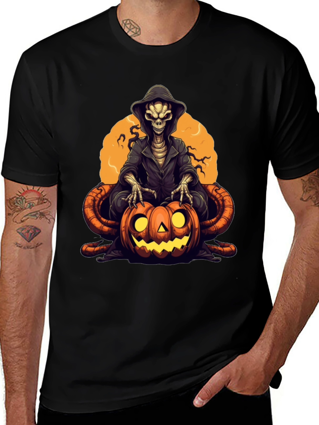 Grim Reaper Pumpkin Graphic Tee - Halloween Style