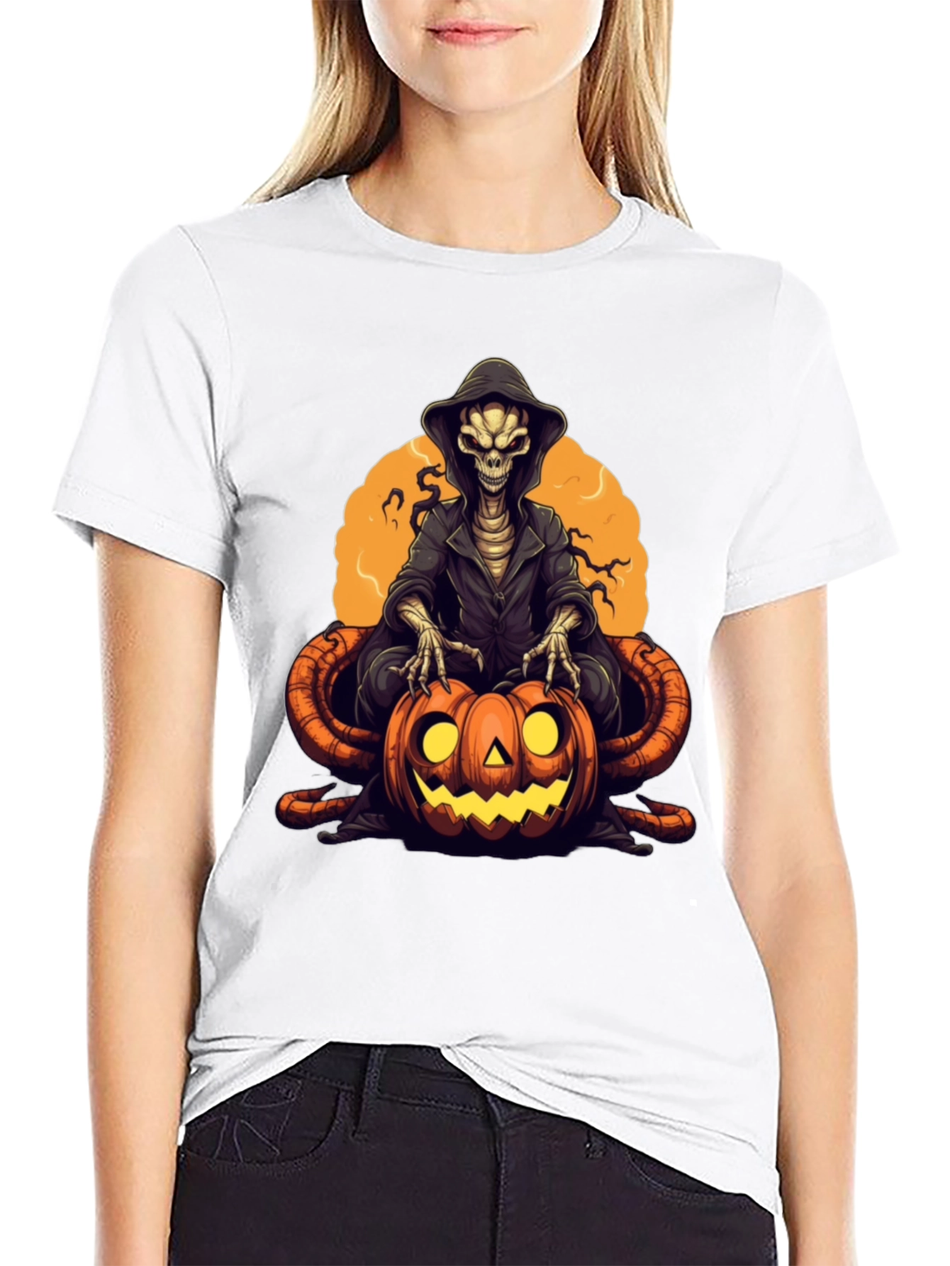 Grim Reaper Pumpkin Graphic Tee - Halloween Style