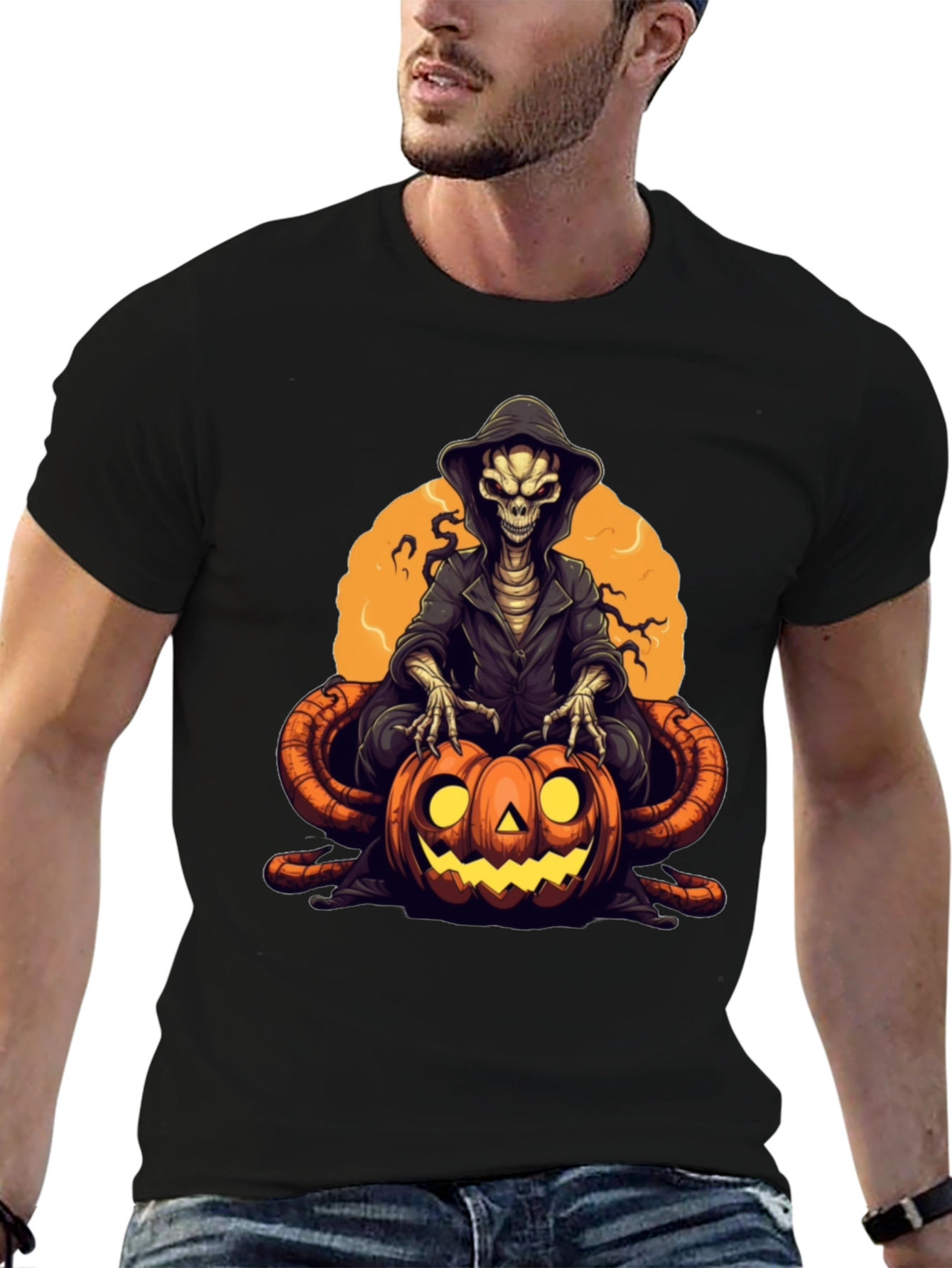 Grim Reaper Pumpkin Graphic Tee - Halloween Style
