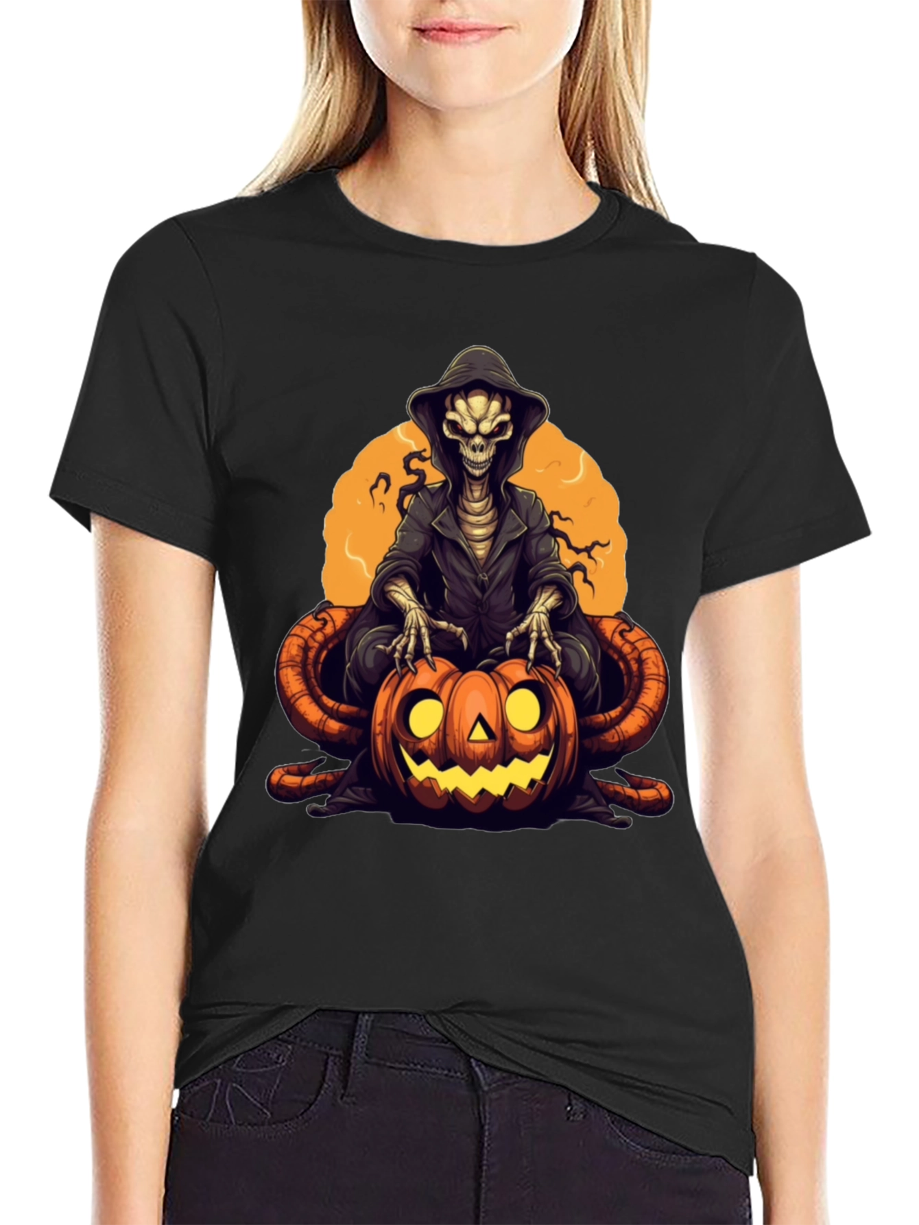Grim Reaper Pumpkin Graphic Tee - Halloween Style