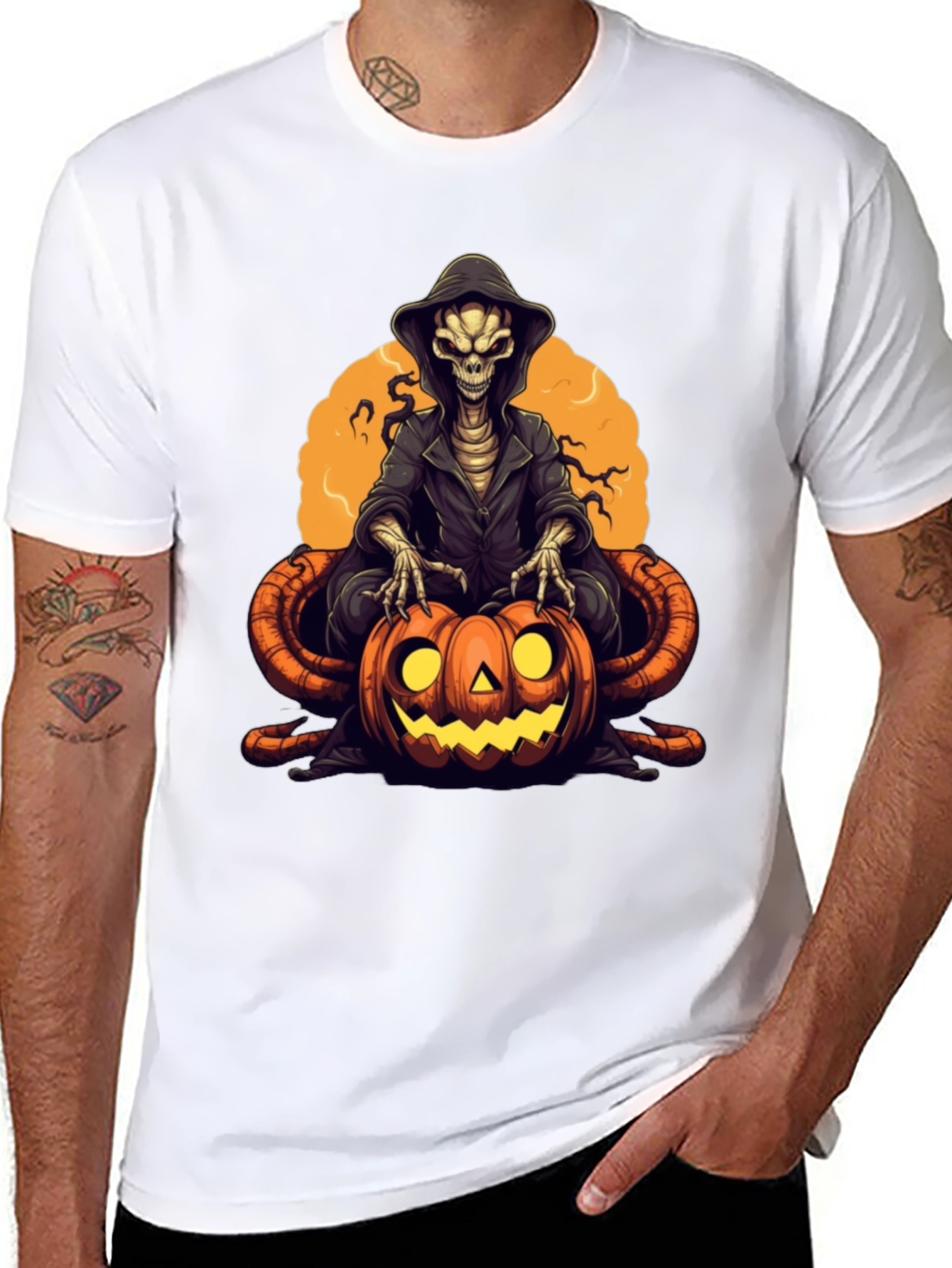 Grim Reaper Pumpkin Graphic Tee - Halloween Style