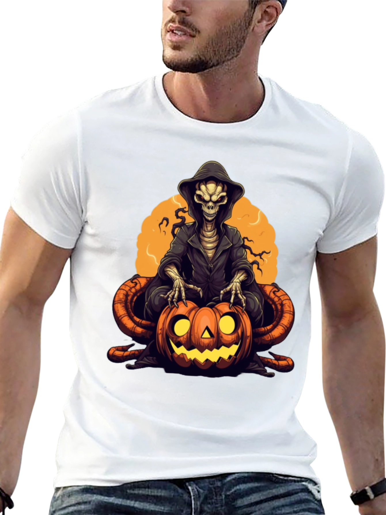 Grim Reaper Pumpkin Graphic Tee - Halloween Style
