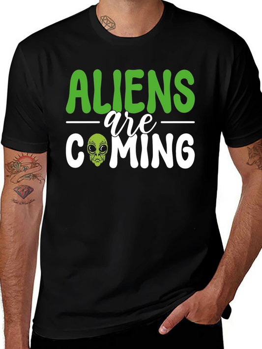 Aliens Are Coming Graphic T-Shirt - Black Cotton Tee