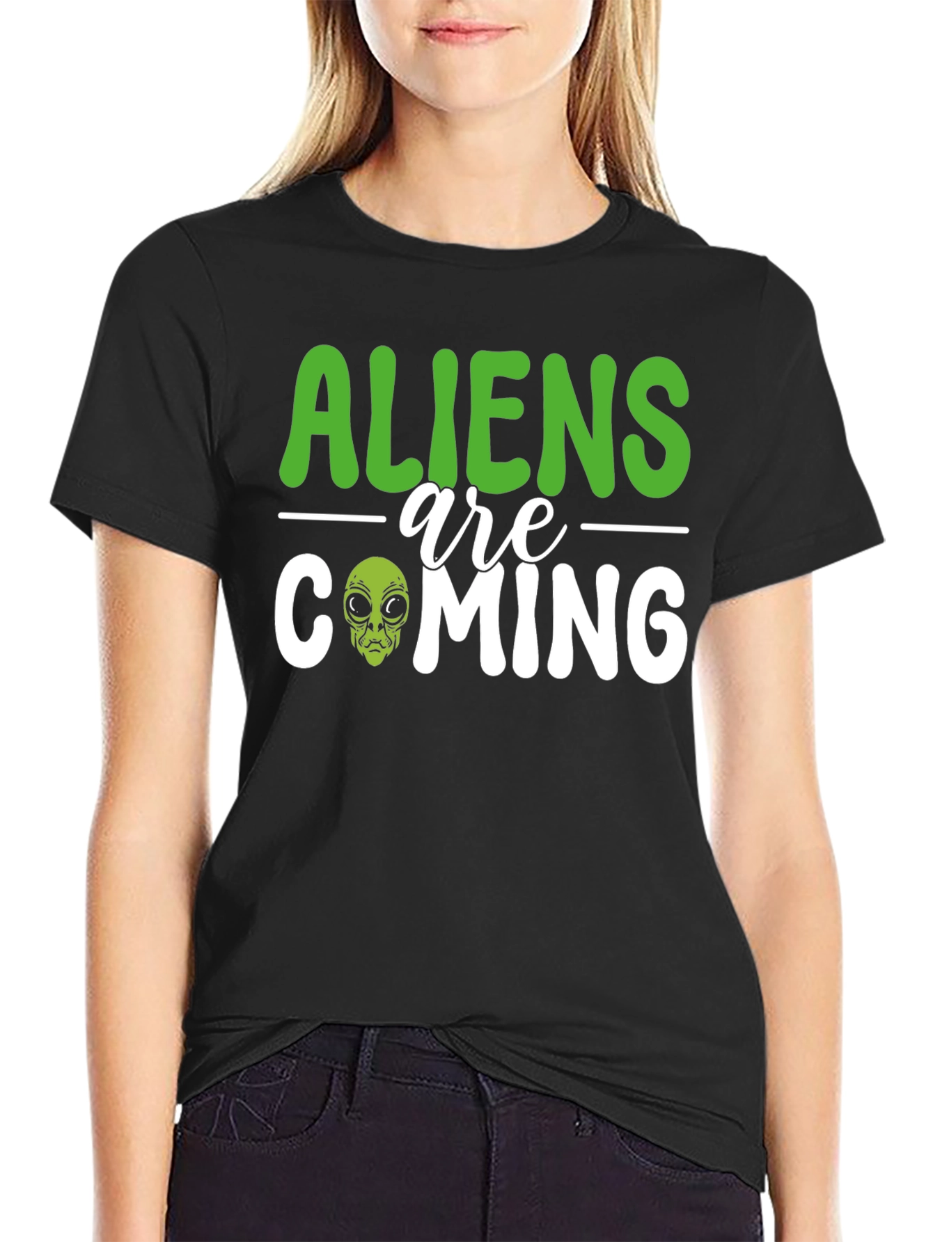 Aliens Are Coming Graphic T-Shirt - Black Cotton Tee