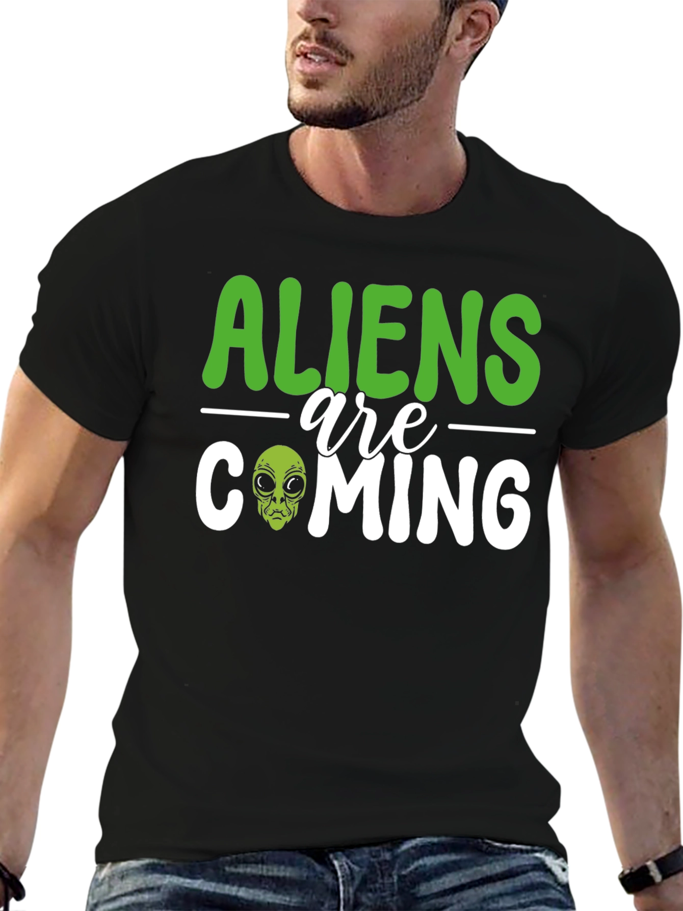 Aliens Are Coming Graphic T-Shirt - Black Cotton Tee