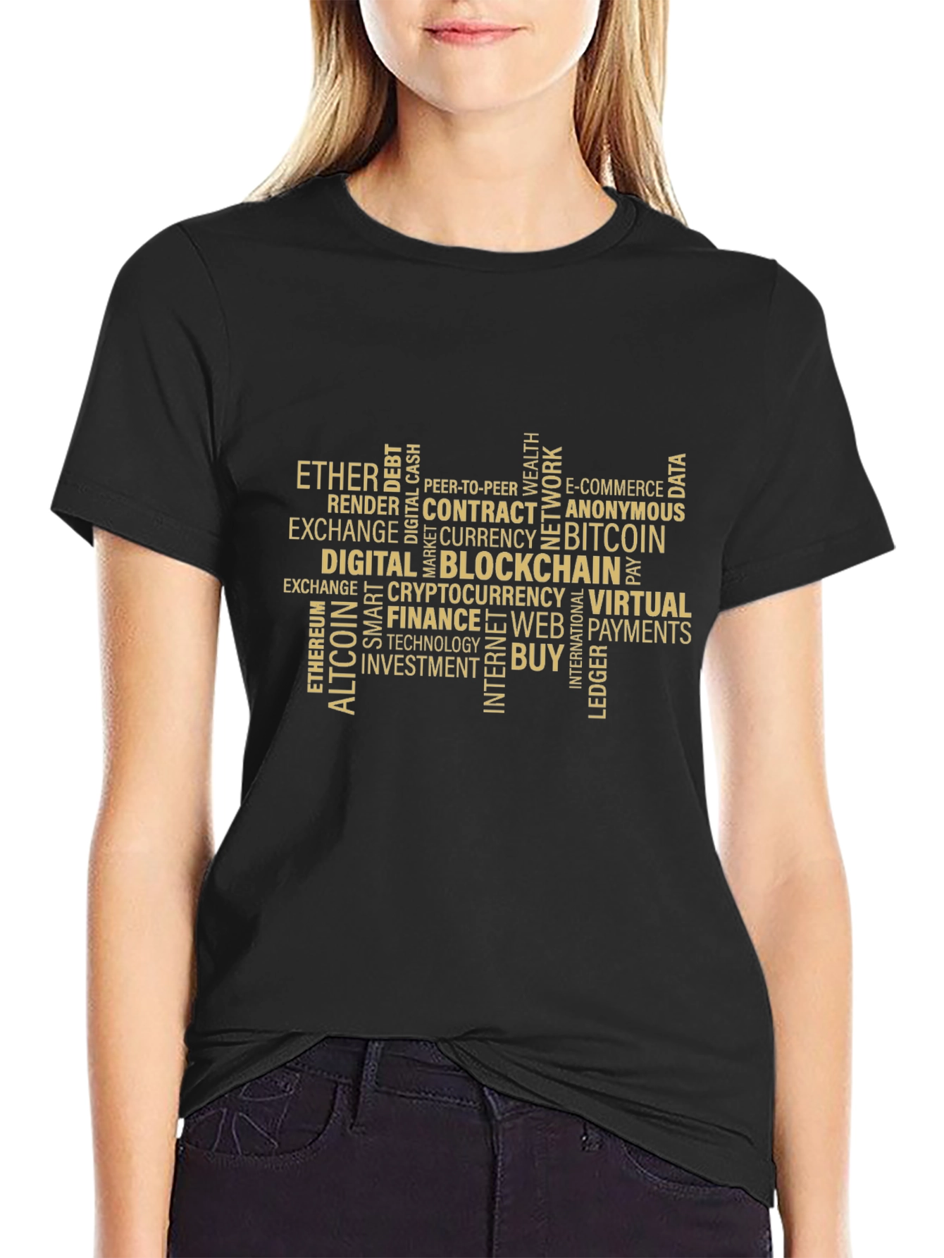 Bitcoin Blockchain Word Art Graphic T-Shirt