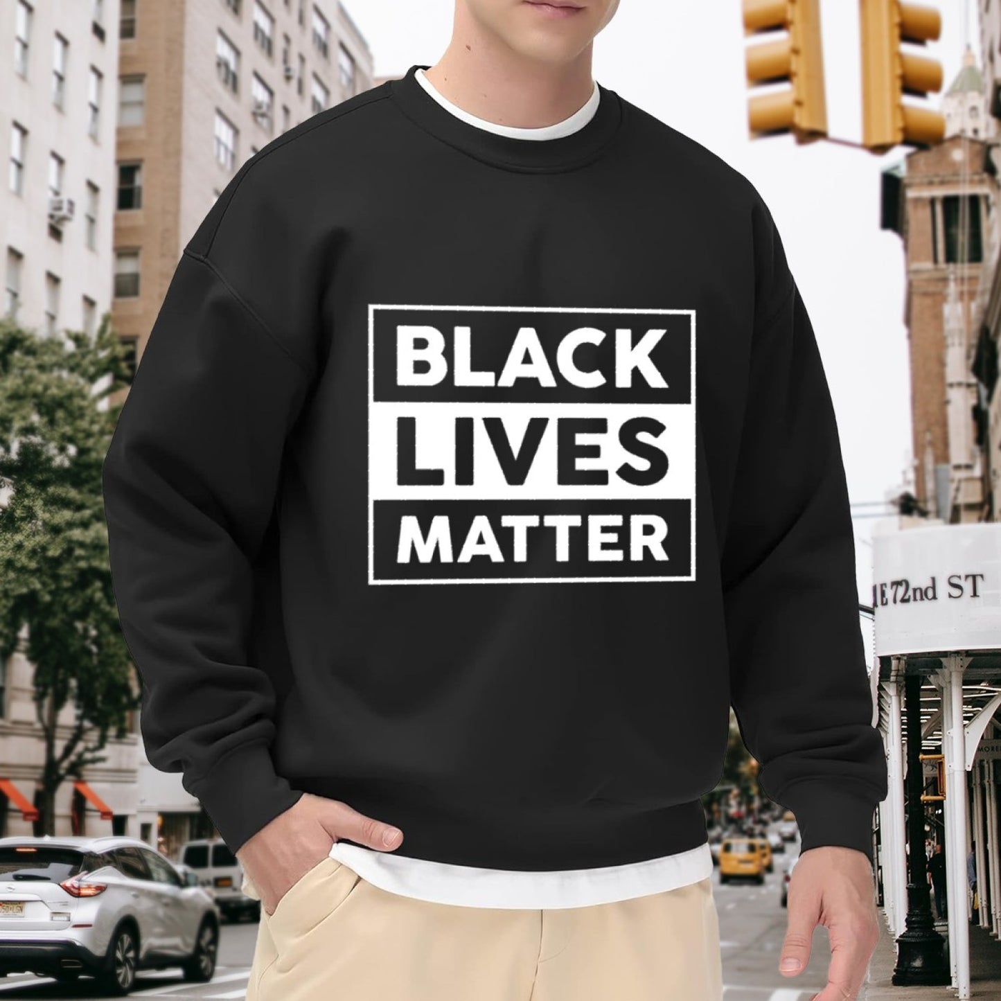 Black Lives Matter Crewneck Sweatshirt – Bold White Block Graphic, Unisex Fit