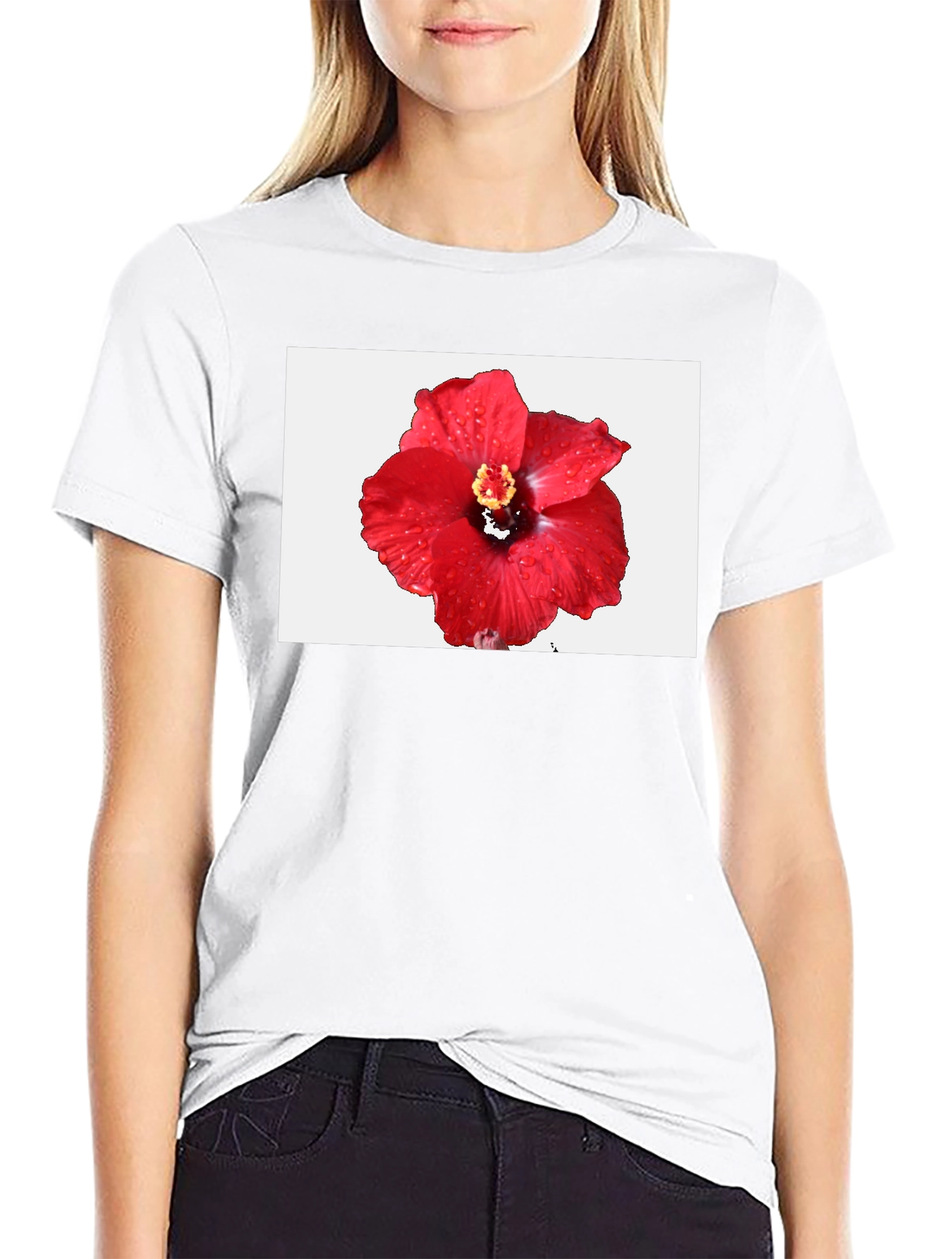 Hibiscus Flower T-Shirt - Black Cotton Tee
