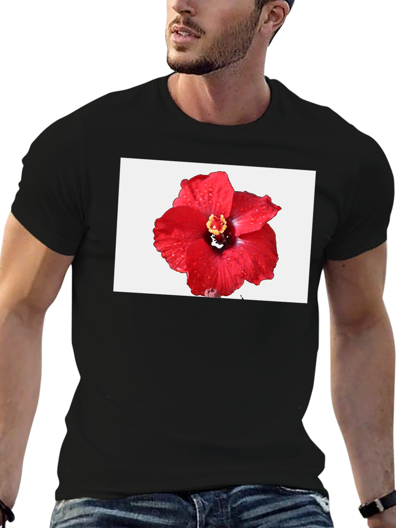 Hibiscus Flower T-Shirt - Black Cotton Tee