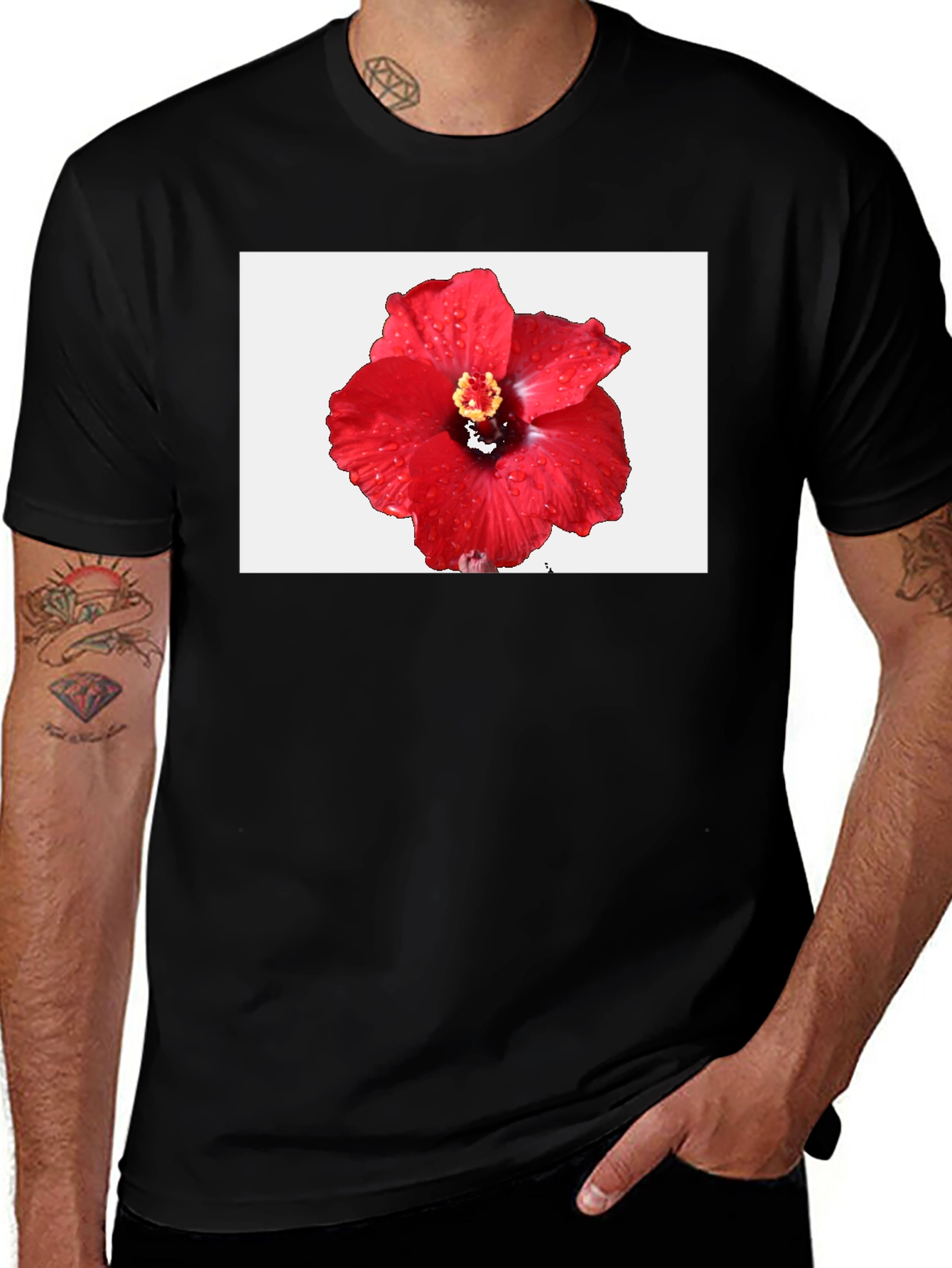 Hibiscus Flower T-Shirt - Black Cotton Tee