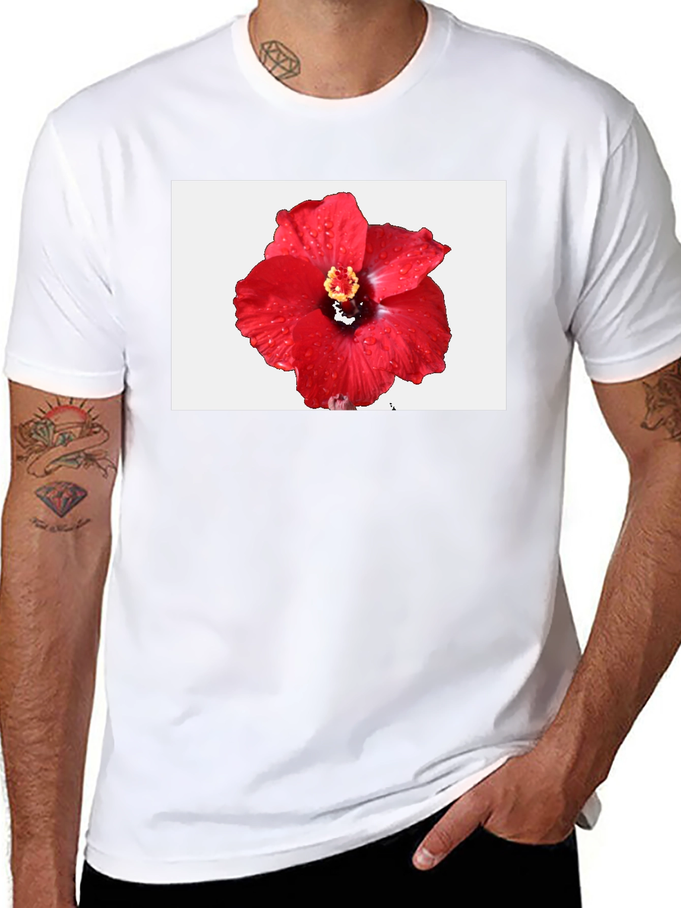 Hibiscus Flower T-Shirt - Black Cotton Tee