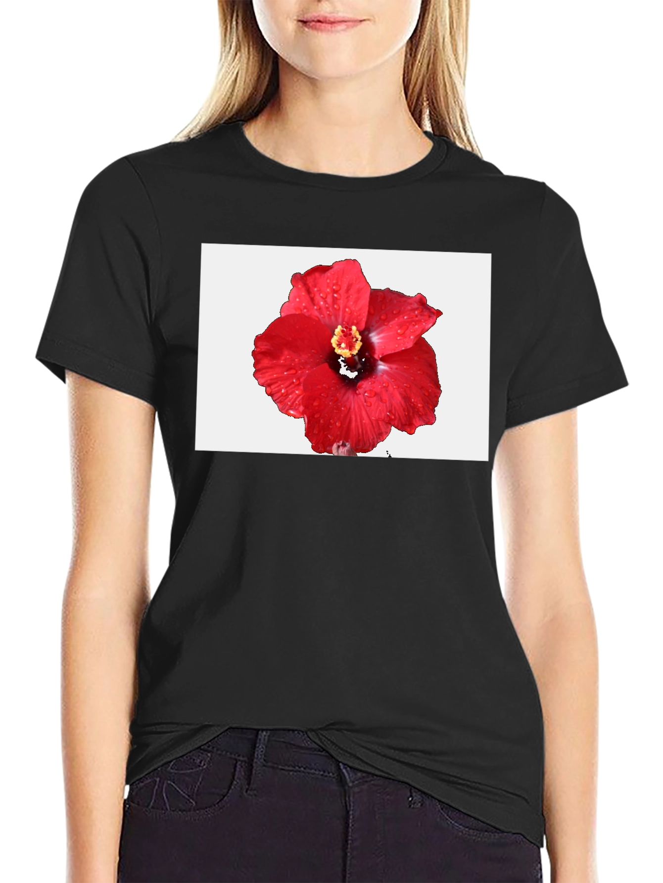 Hibiscus Flower T-Shirt - Black Cotton Tee