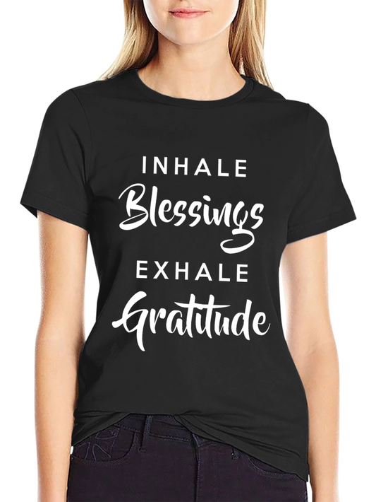Inhale Blessings Exhale Gratitude Black Graphic T-Shirt