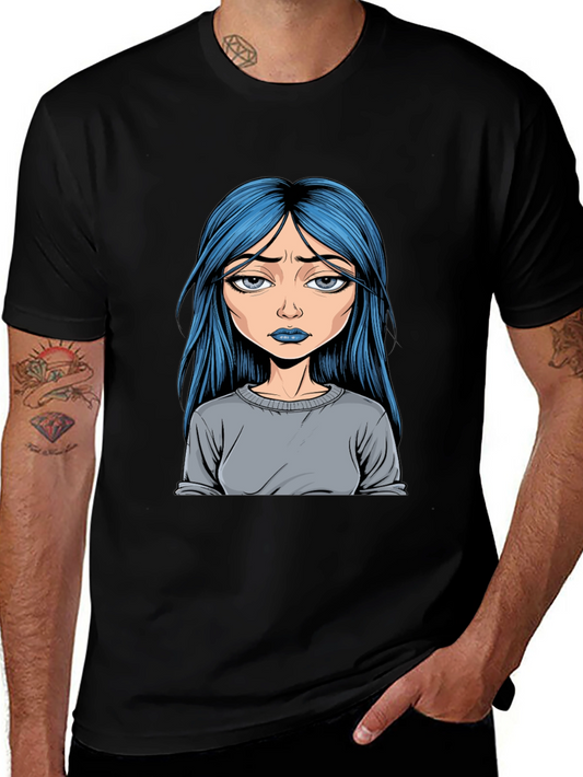 Sad Girl Graphic Tee - Black Cotton Blend Unisex T-Shirt