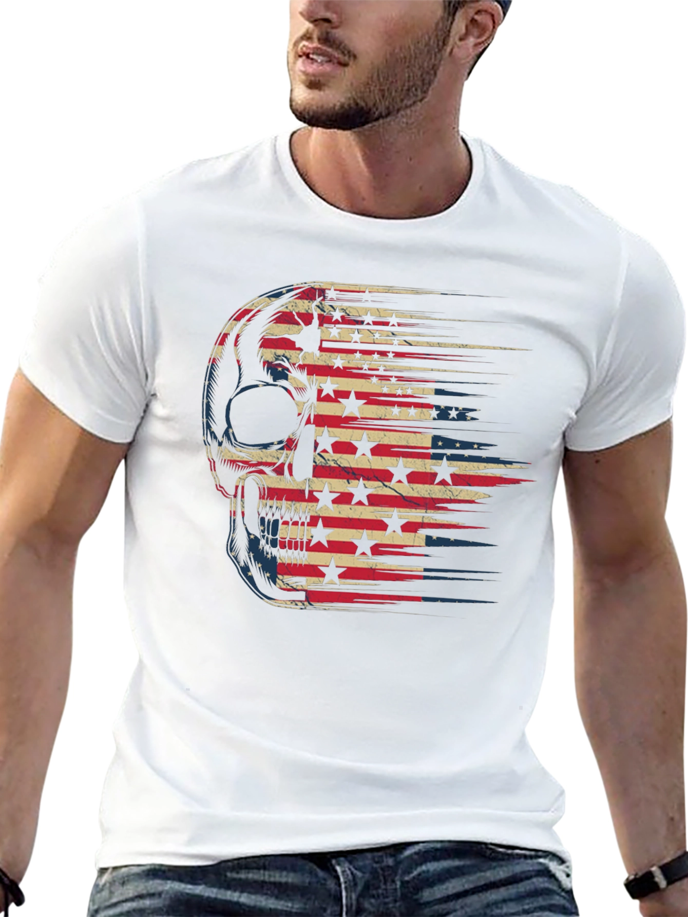 American Flag Skull Graphic T-Shirt