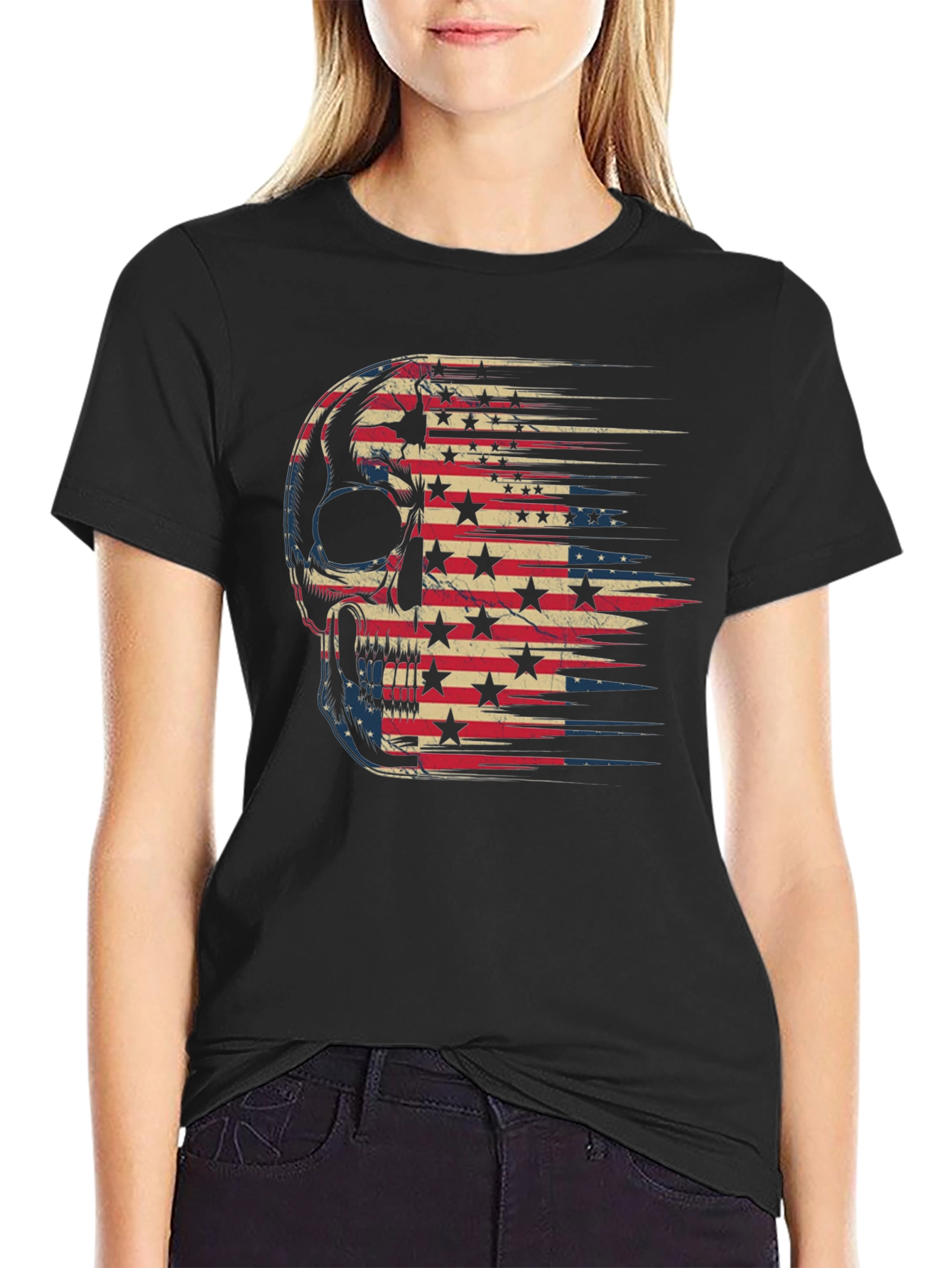 American Flag Skull Graphic T-Shirt